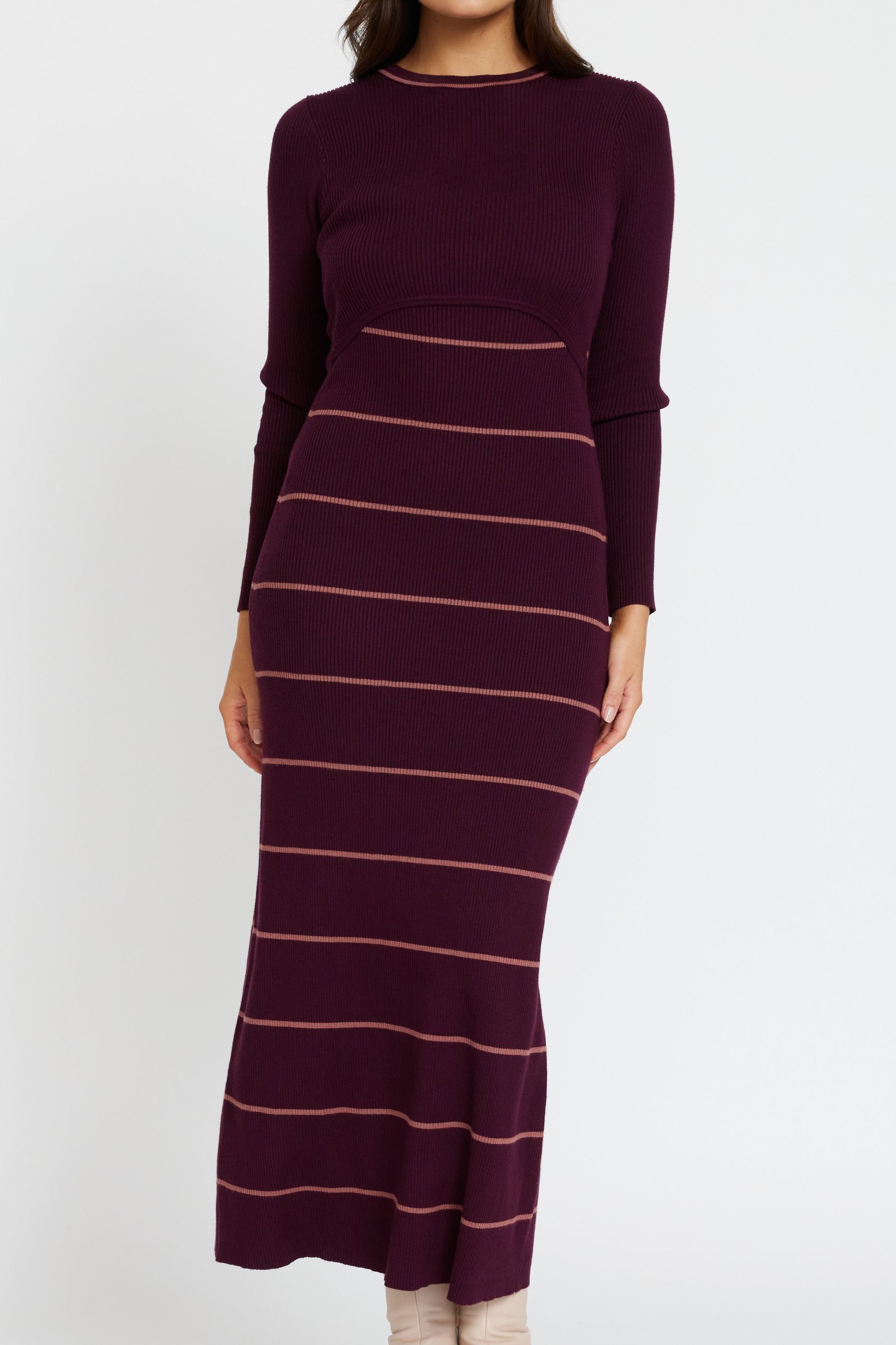 Zoe Knit Long Sleeve Dress - Mulberry / Rose - Image 4