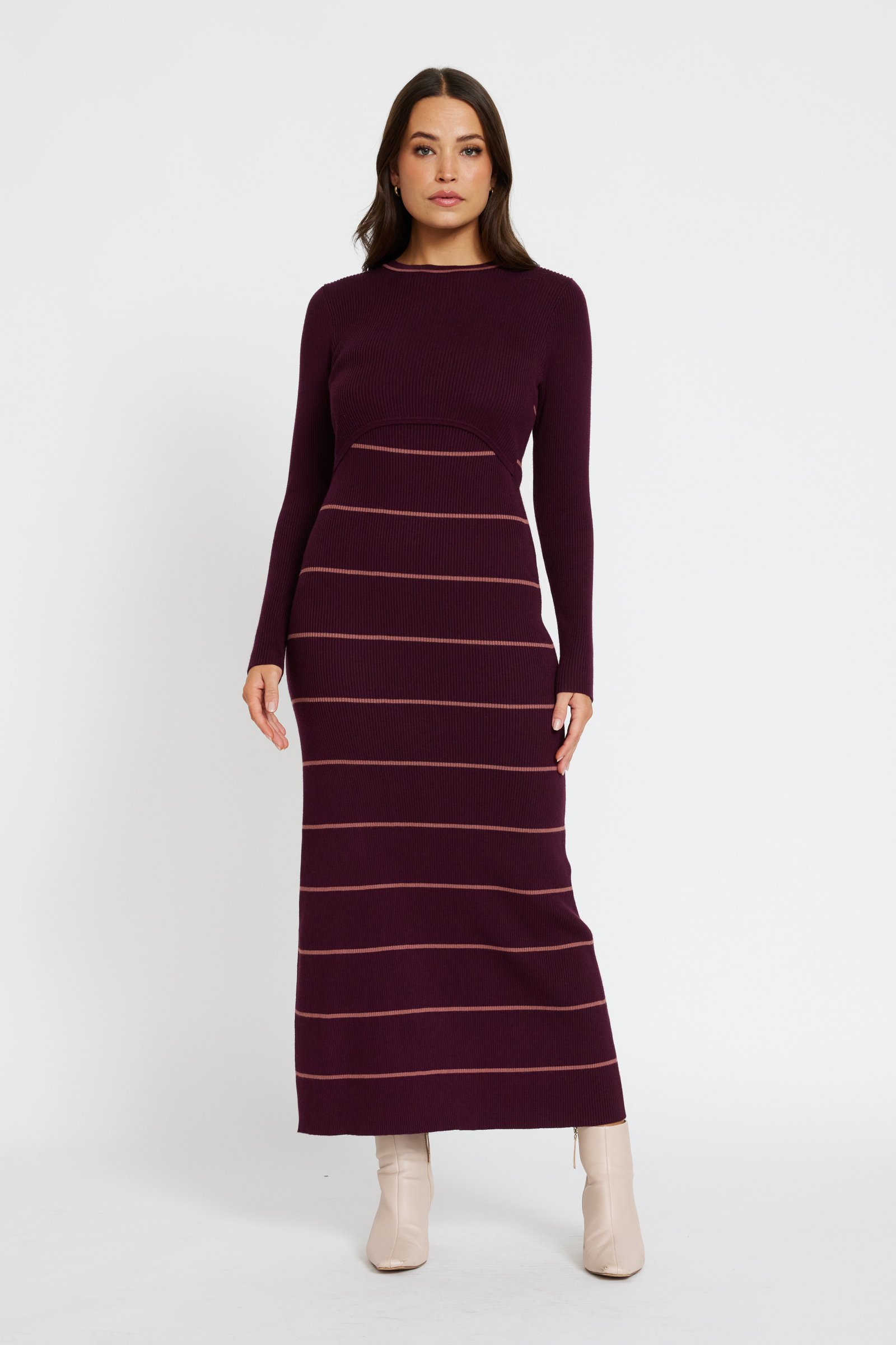 Zoe Knit Long Sleeve Dress - Mulberry / Rose