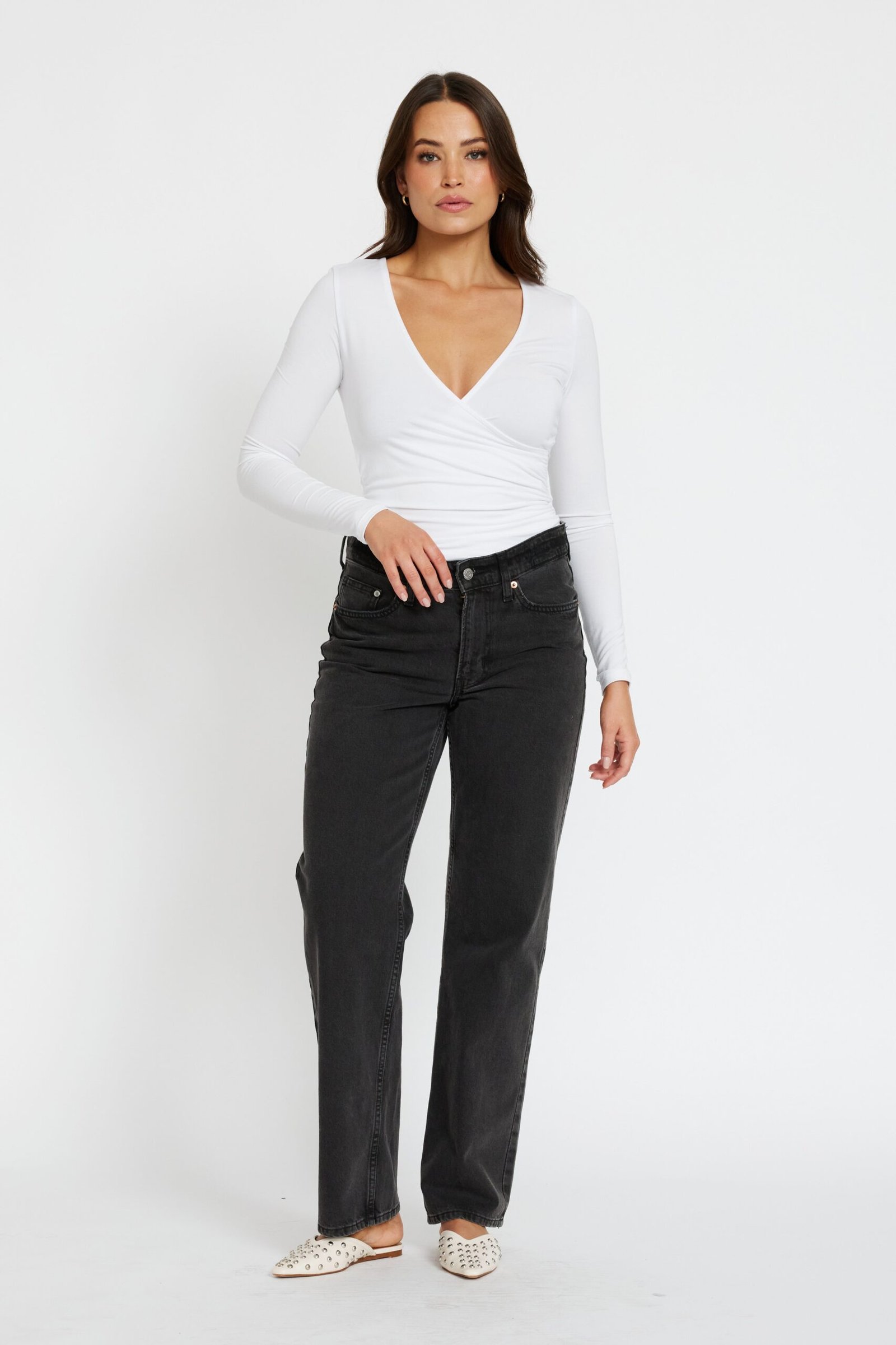 Lainey Crossover Long Sleeve Top - White