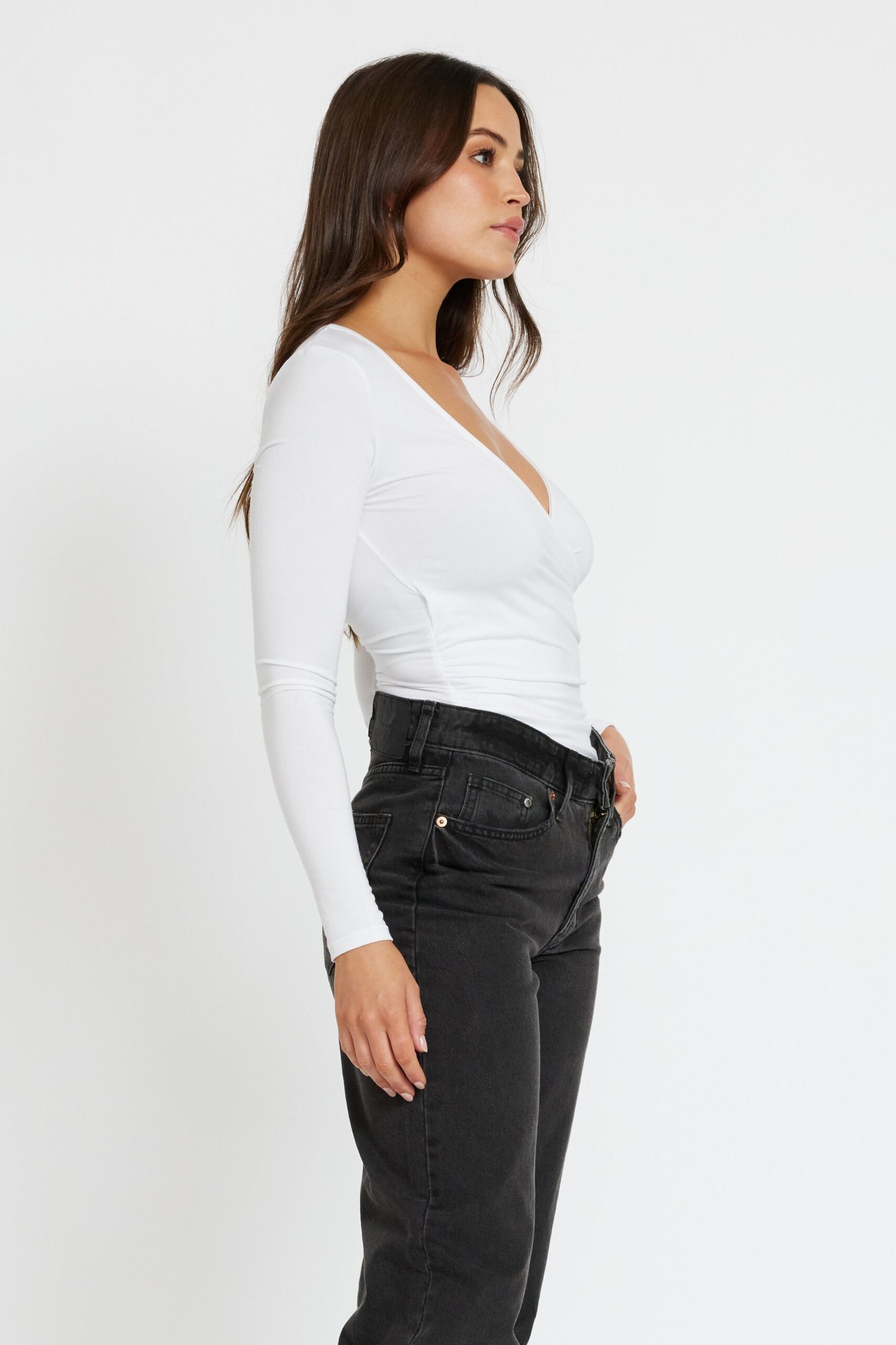 Lainey Crossover Long Sleeve Top - White - Image 4