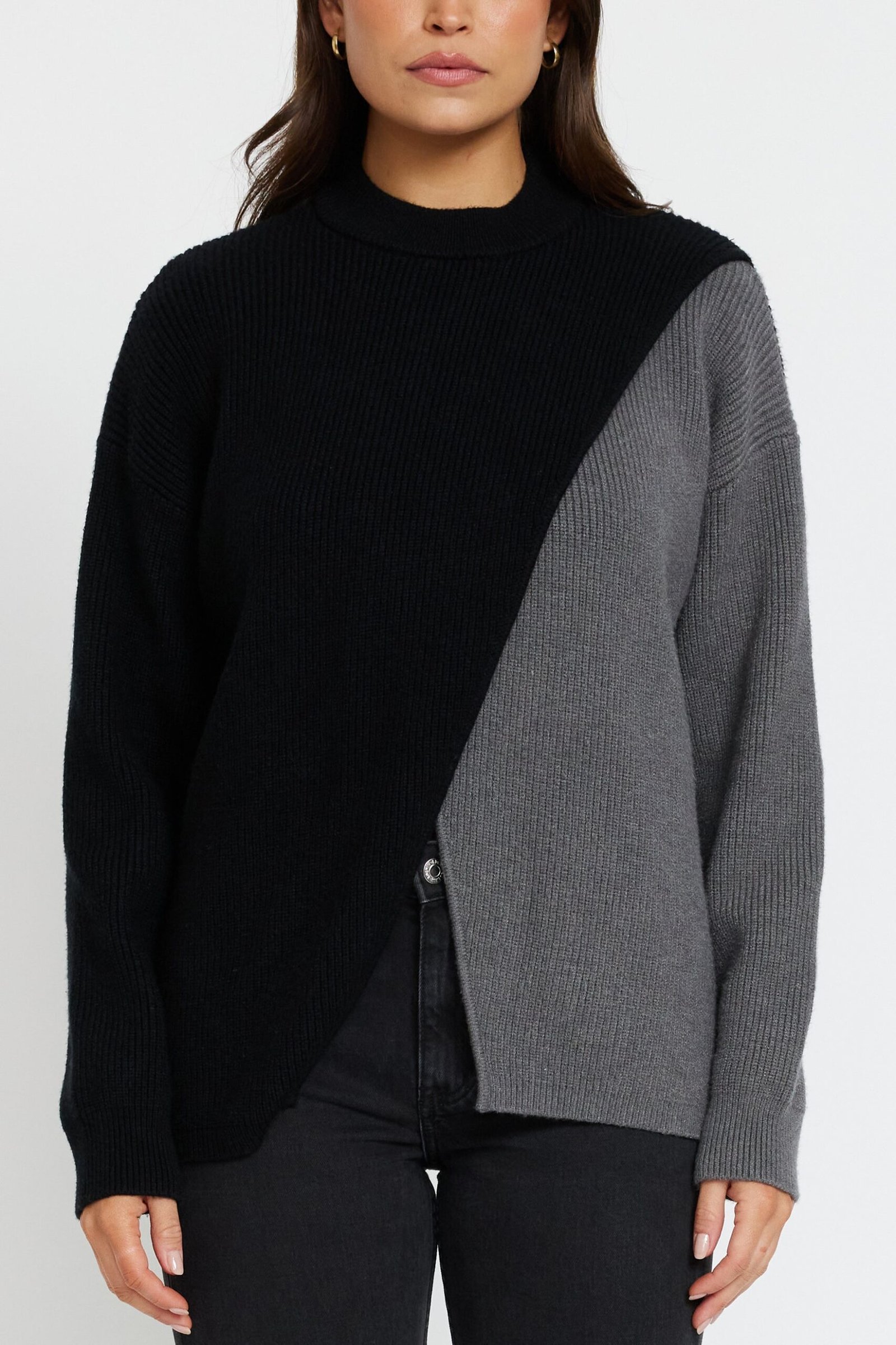 Gia Wrap Knit Jumper - Black / Grey - Image 3