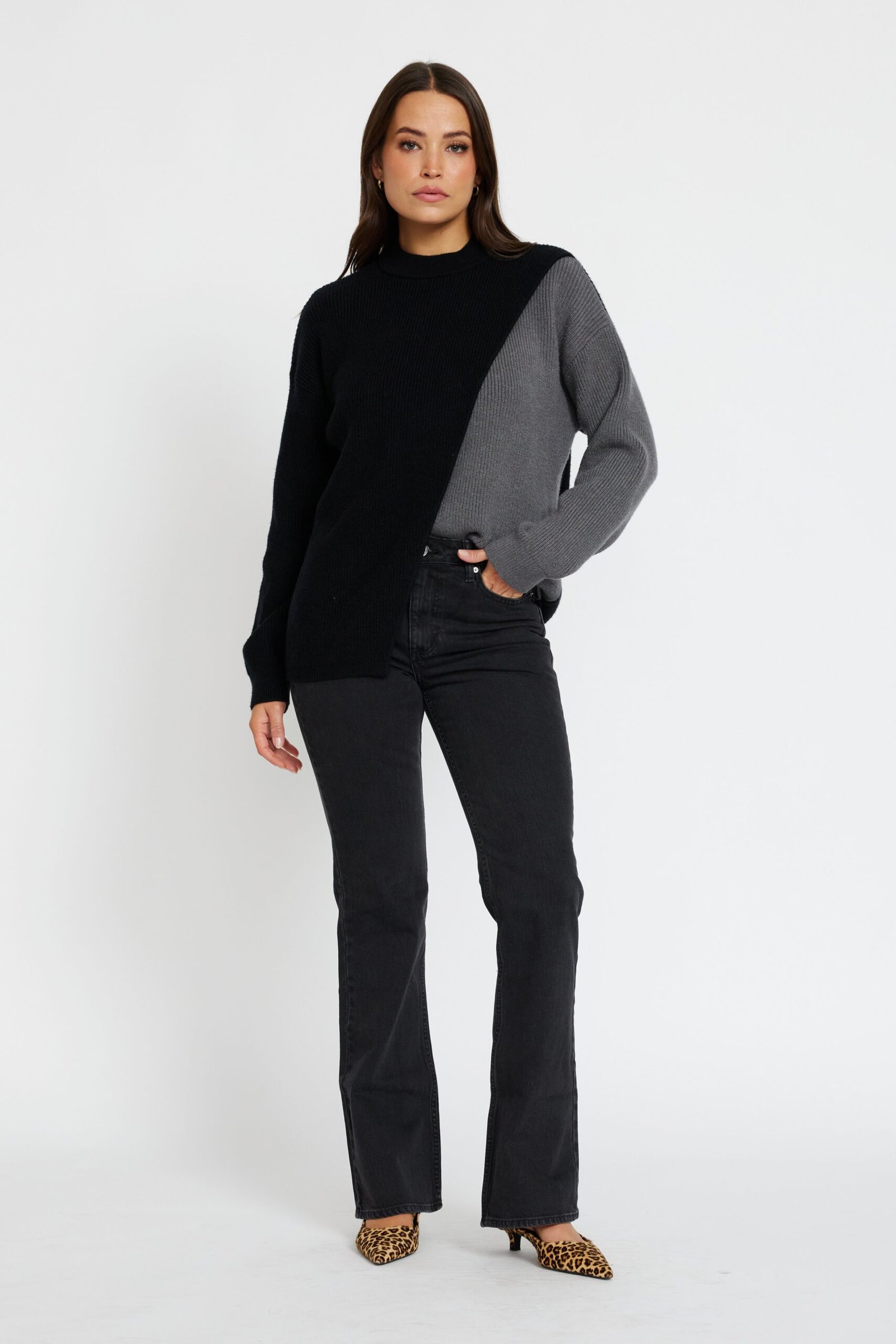 Gia Wrap Knit Jumper - Black / Grey