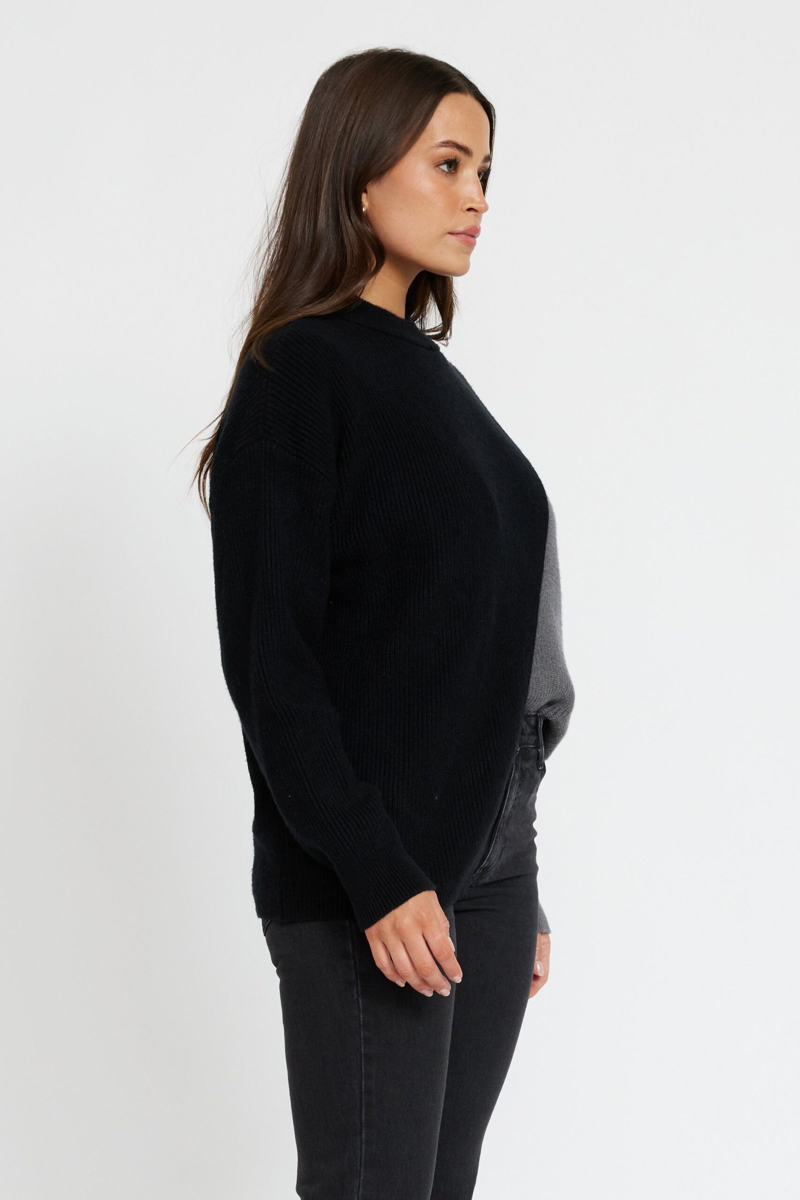 Gia Wrap Knit Jumper - Black / Grey - Image 6