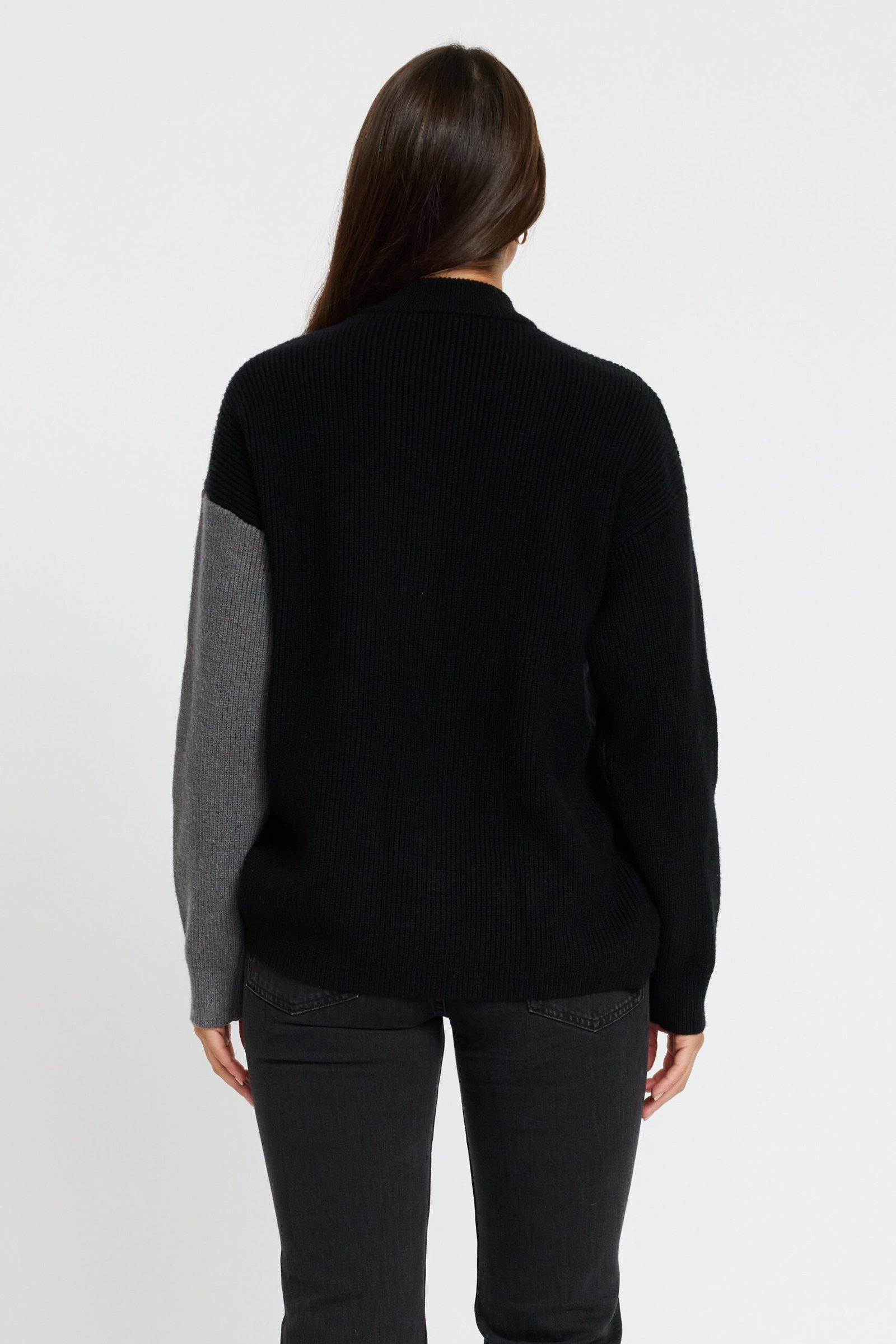 Gia Wrap Knit Jumper - Black / Grey - Image 7