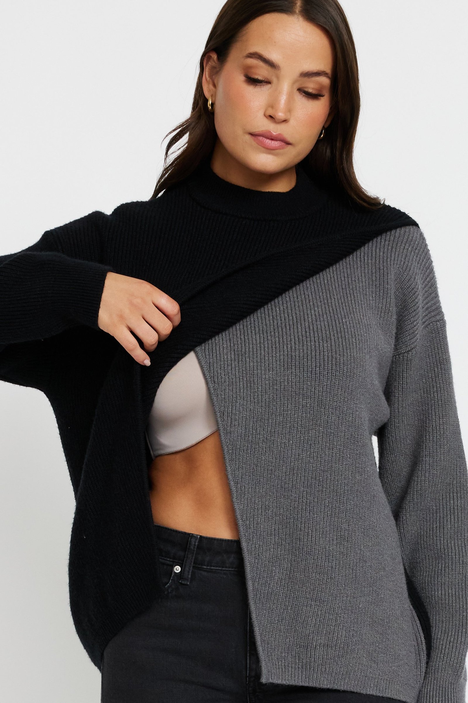 Gia Wrap Knit Jumper - Black / Grey - Image 2