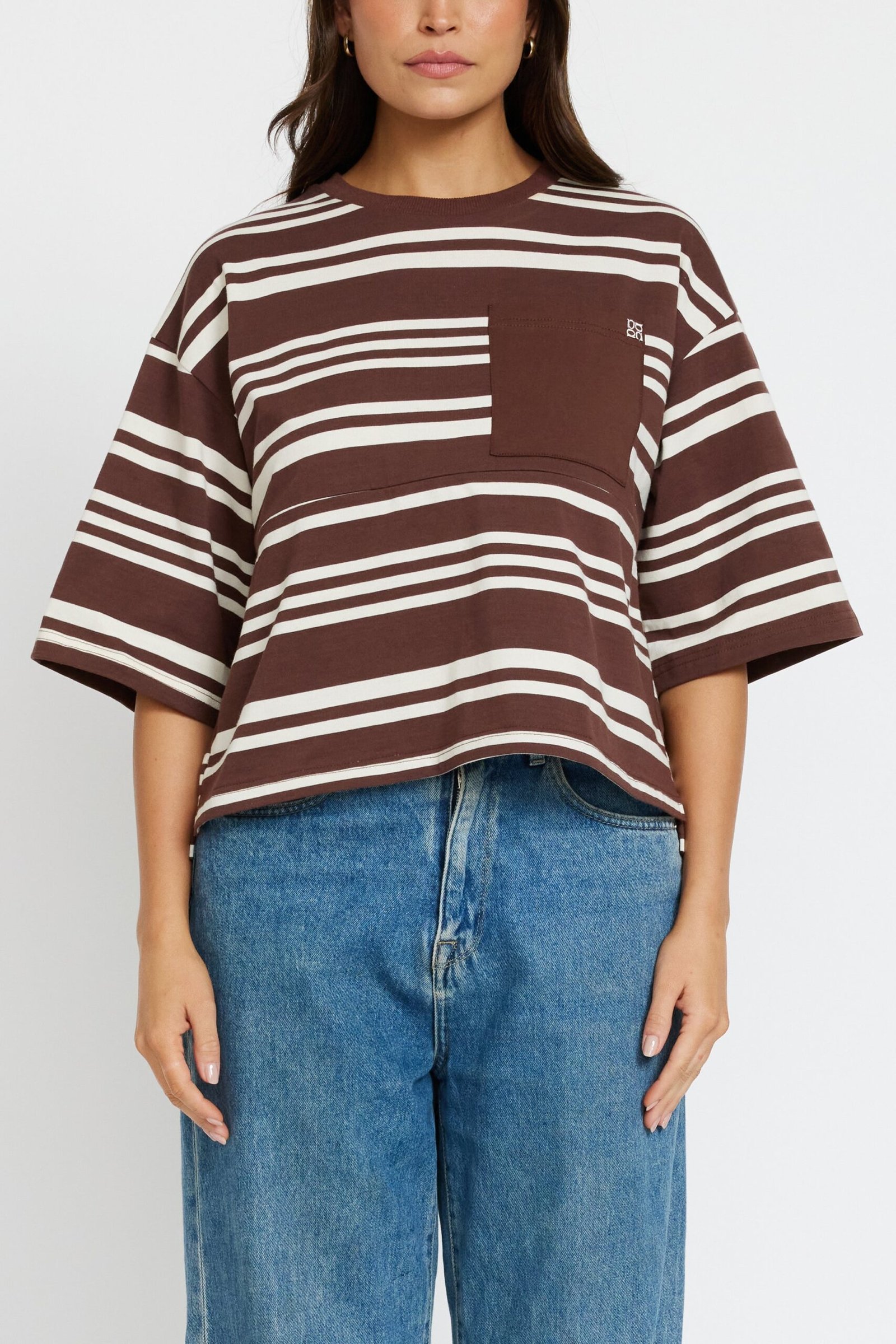Brooklyn Stripe Slouch Panel Tee - Cinnamon / Cream - Image 3