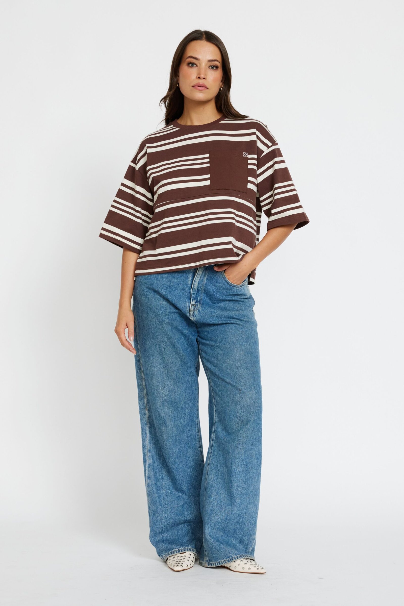 Brooklyn Stripe Slouch Panel Tee - Cinnamon / Cream