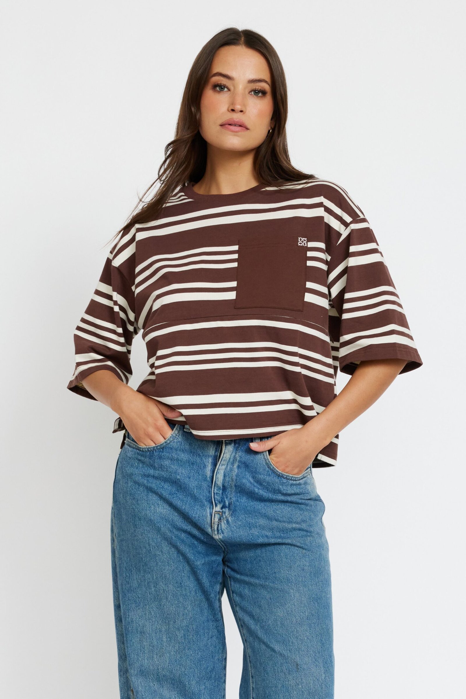 Brooklyn Stripe Slouch Panel Tee - Cinnamon / Cream - Image 6