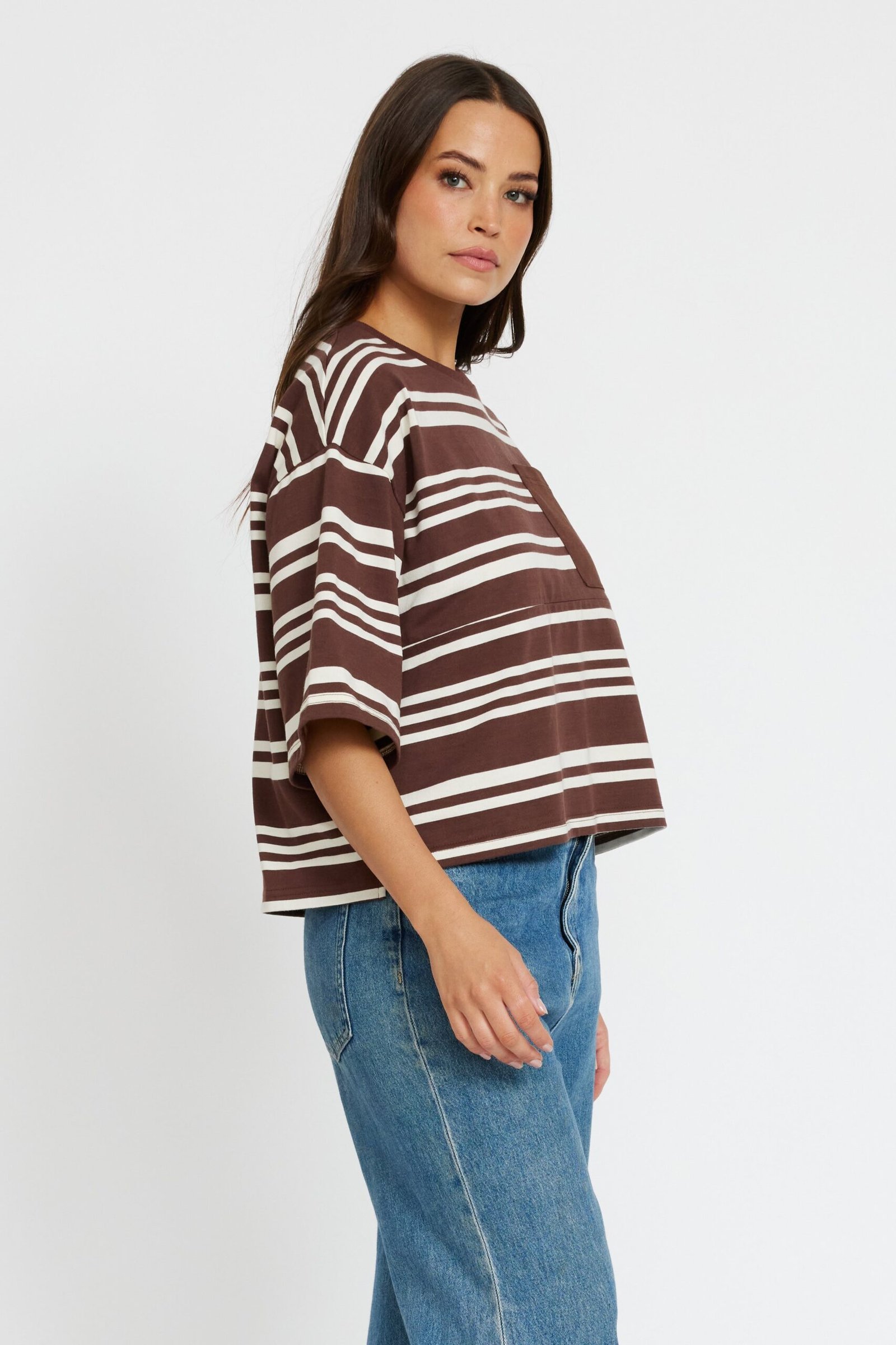 Brooklyn Stripe Slouch Panel Tee - Cinnamon / Cream - Image 7