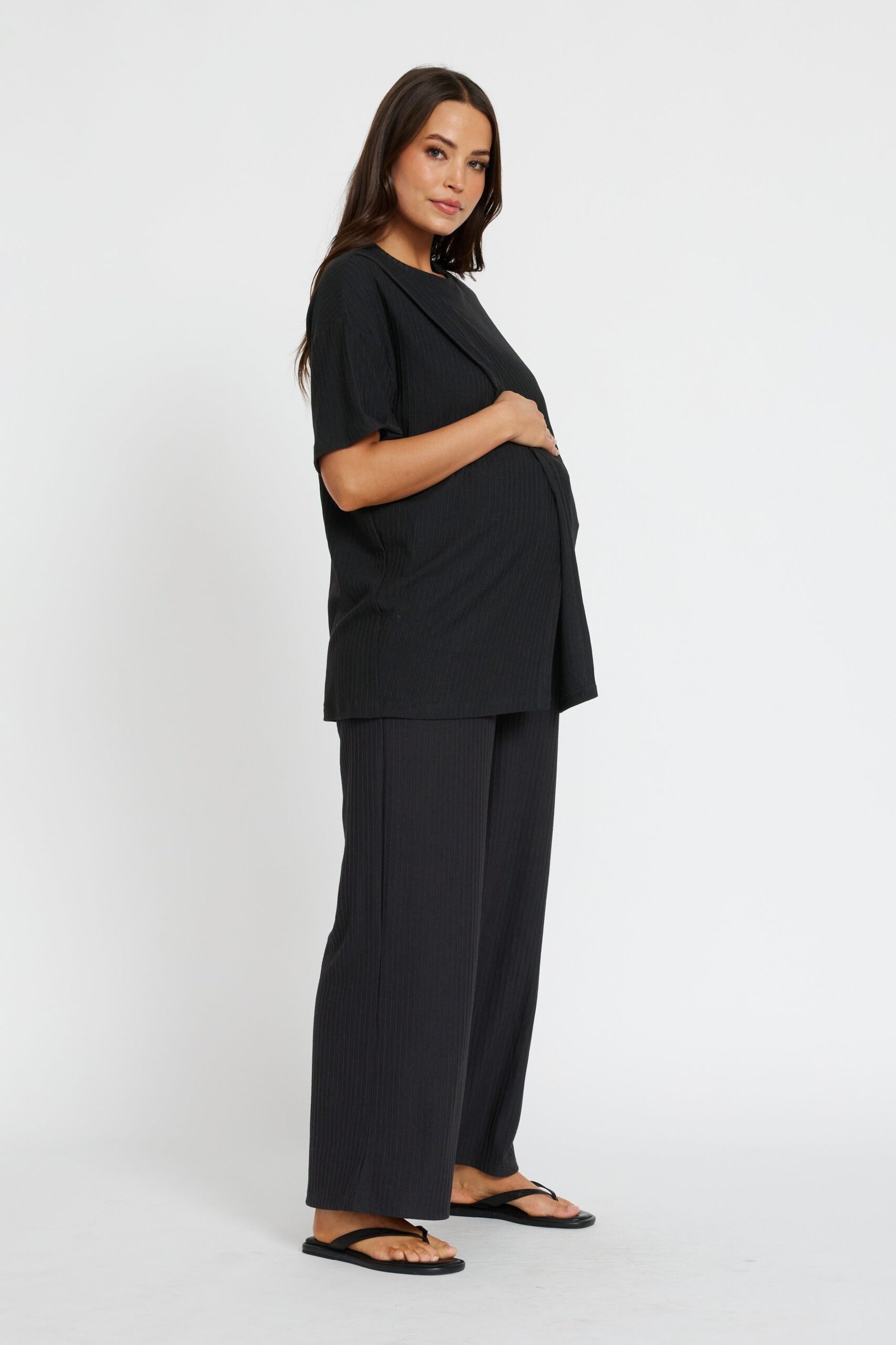 Ivy Ribbed Longline Wrap Tee - Black - Image 3