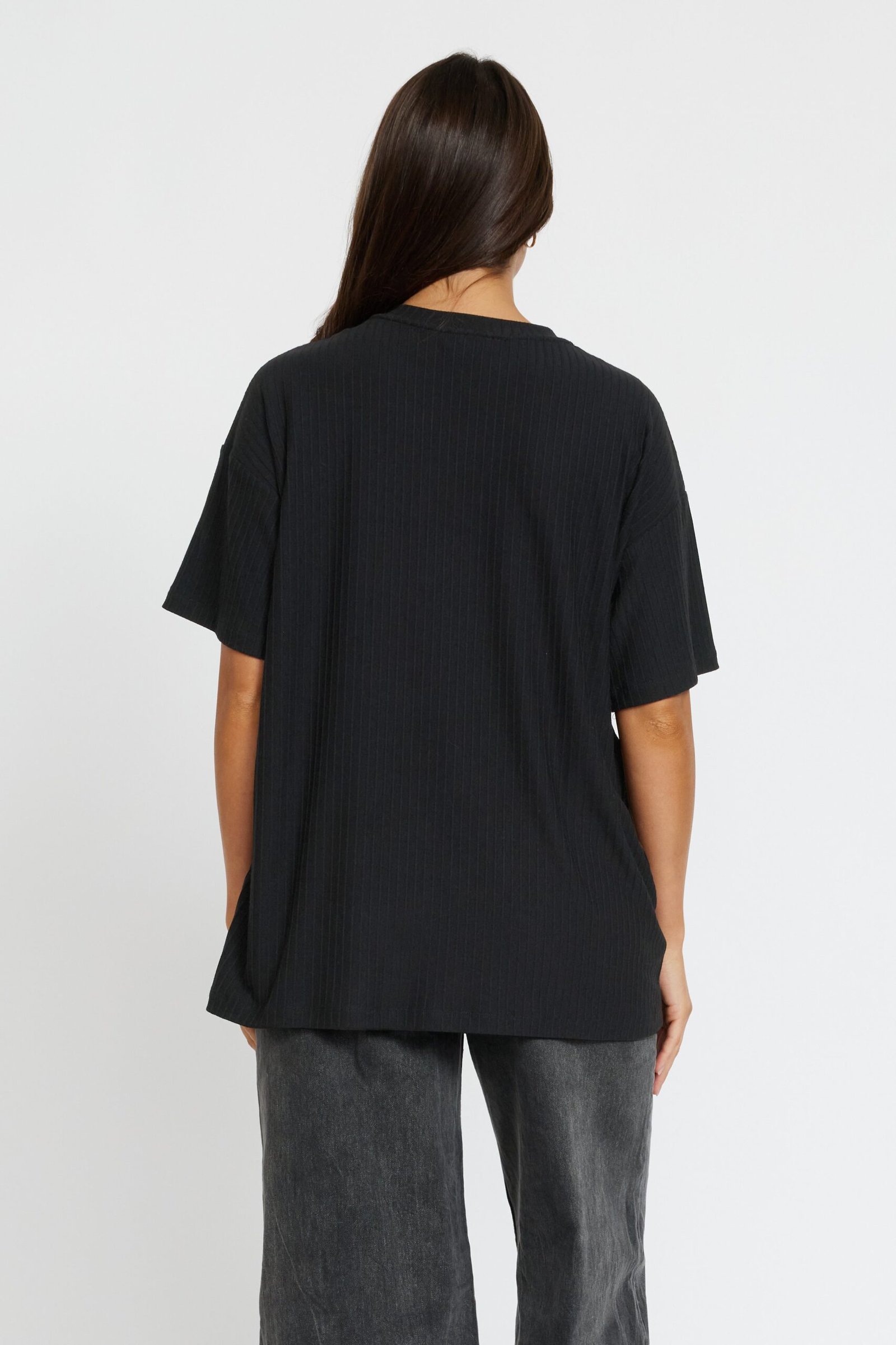 Ivy Ribbed Longline Wrap Tee - Black - Image 11