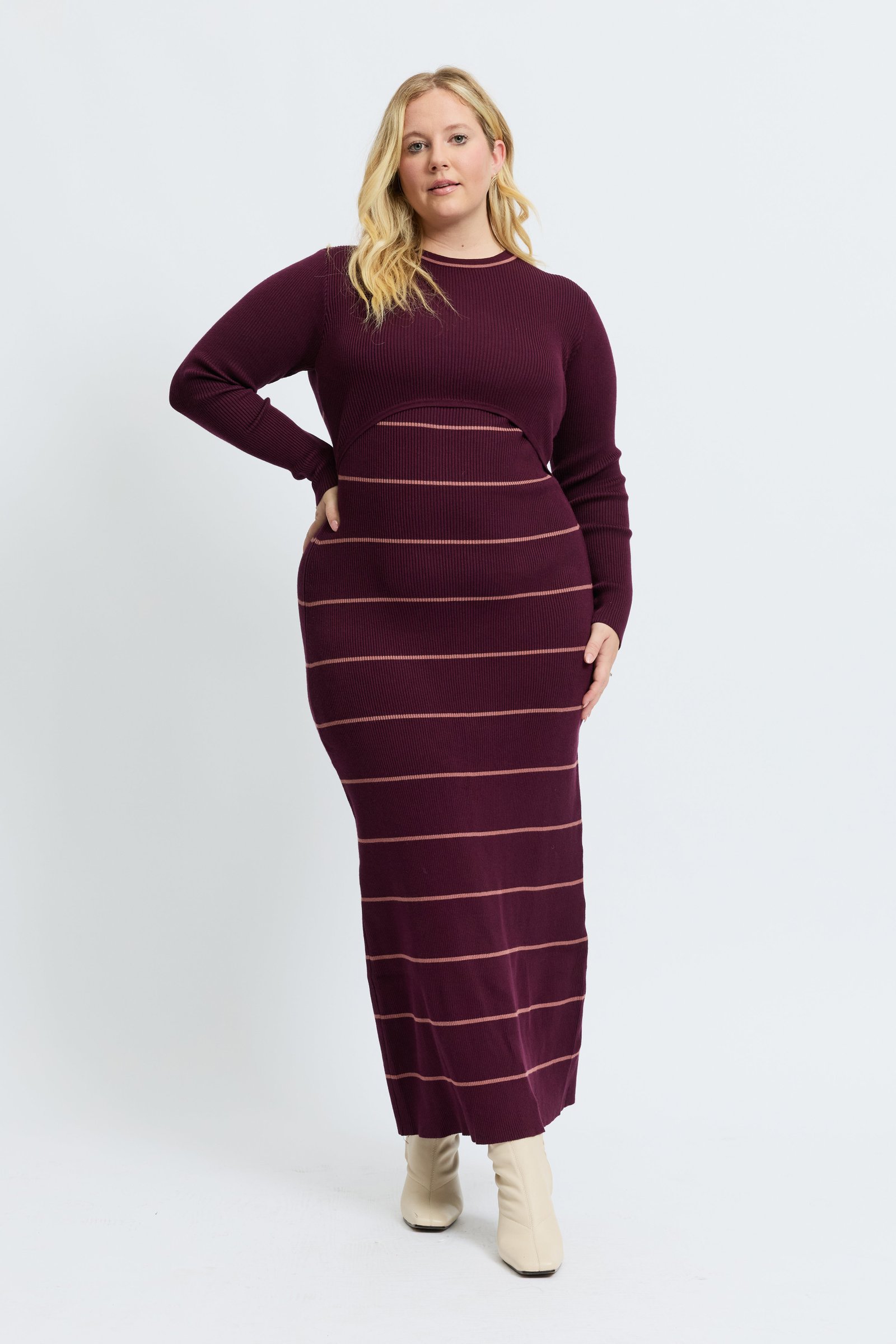 Zoe Knit Long Sleeve Dress - Mulberry / Rose - Image 5