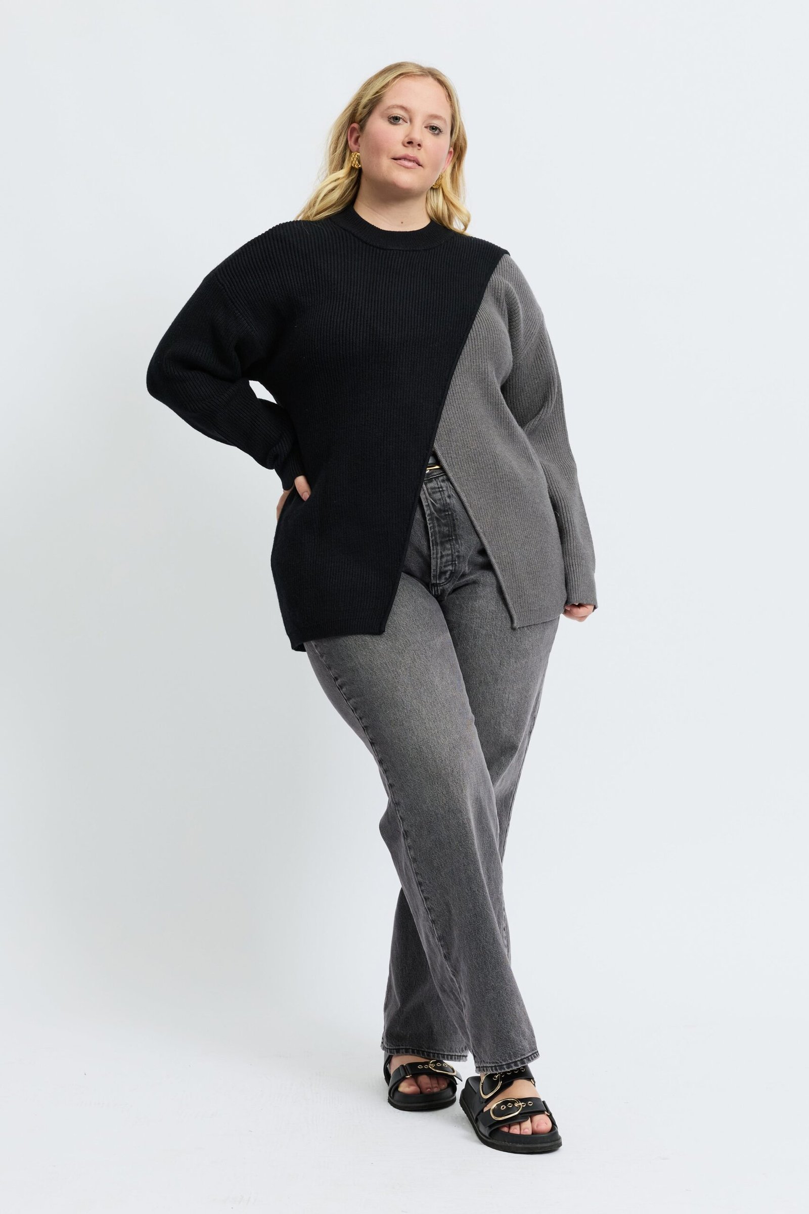 Gia Wrap Knit Jumper - Black / Grey - Image 4