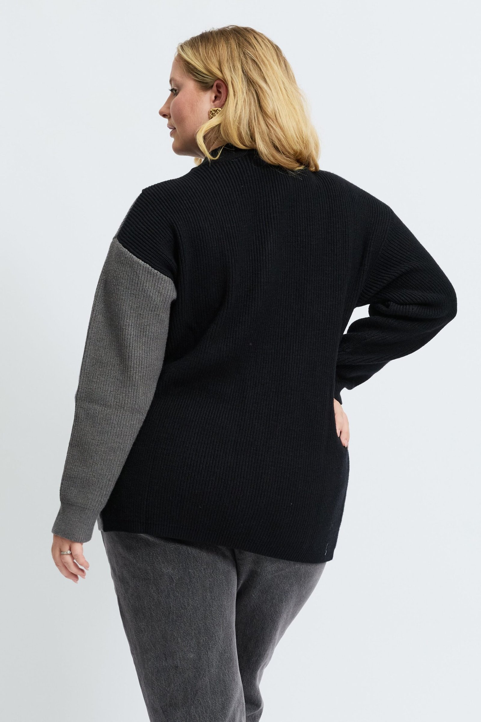 Gia Wrap Knit Jumper - Black / Grey - Image 8