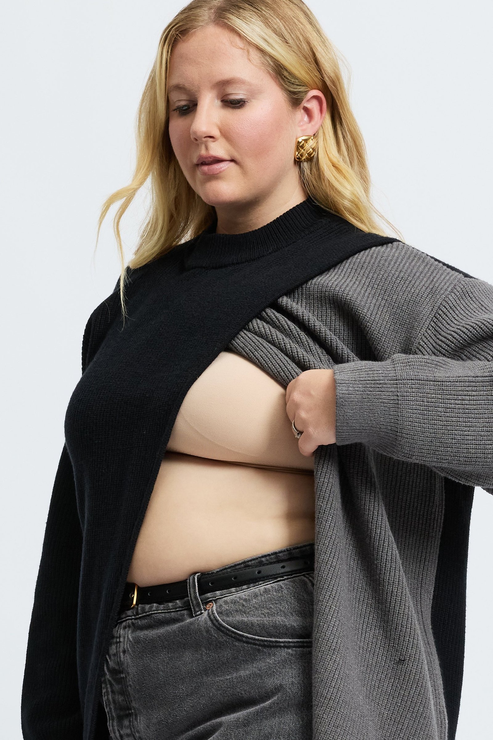 Gia Wrap Knit Jumper - Black / Grey - Image 5