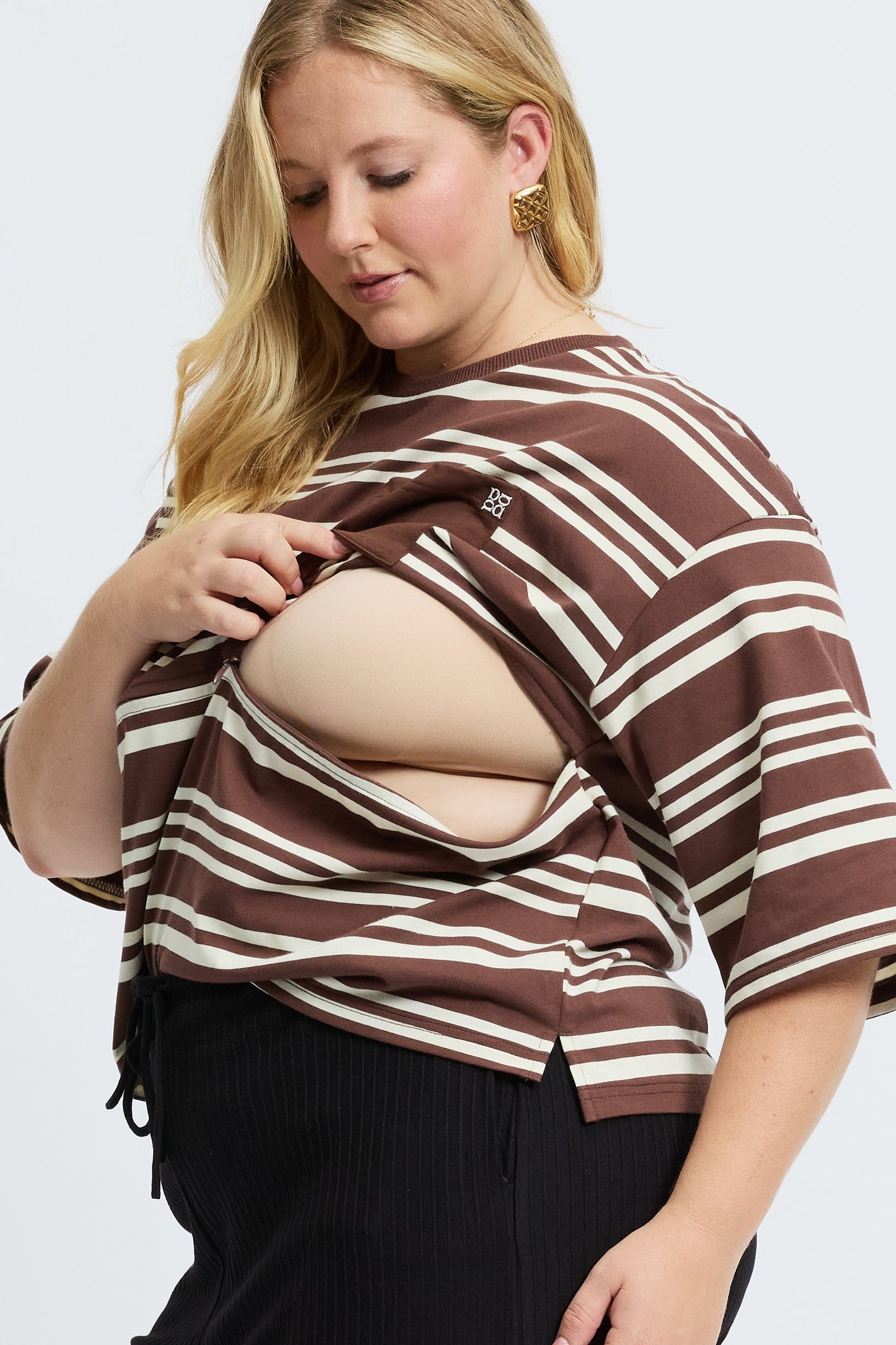 Brooklyn Stripe Slouch Panel Tee - Cinnamon / Cream - Image 5