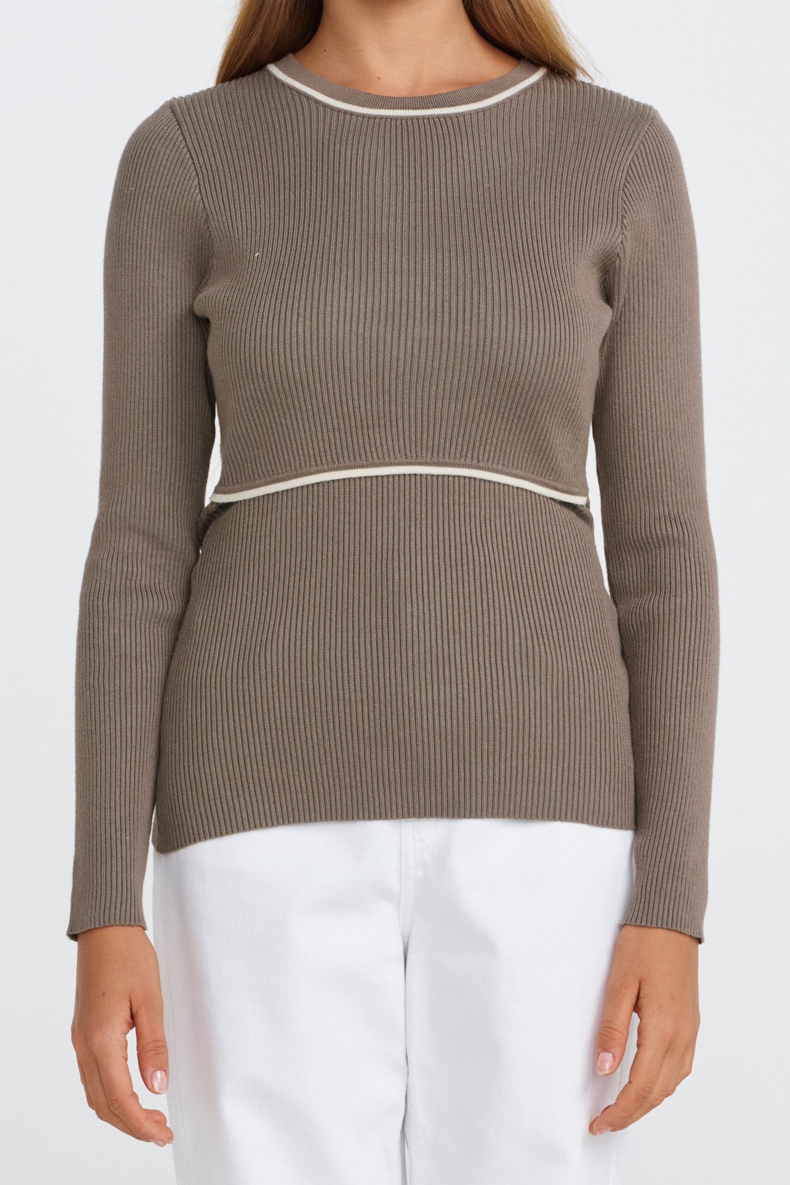 Rowe 2.0 Long Sleeve Knit Top - Khaki / Cream - Image 3