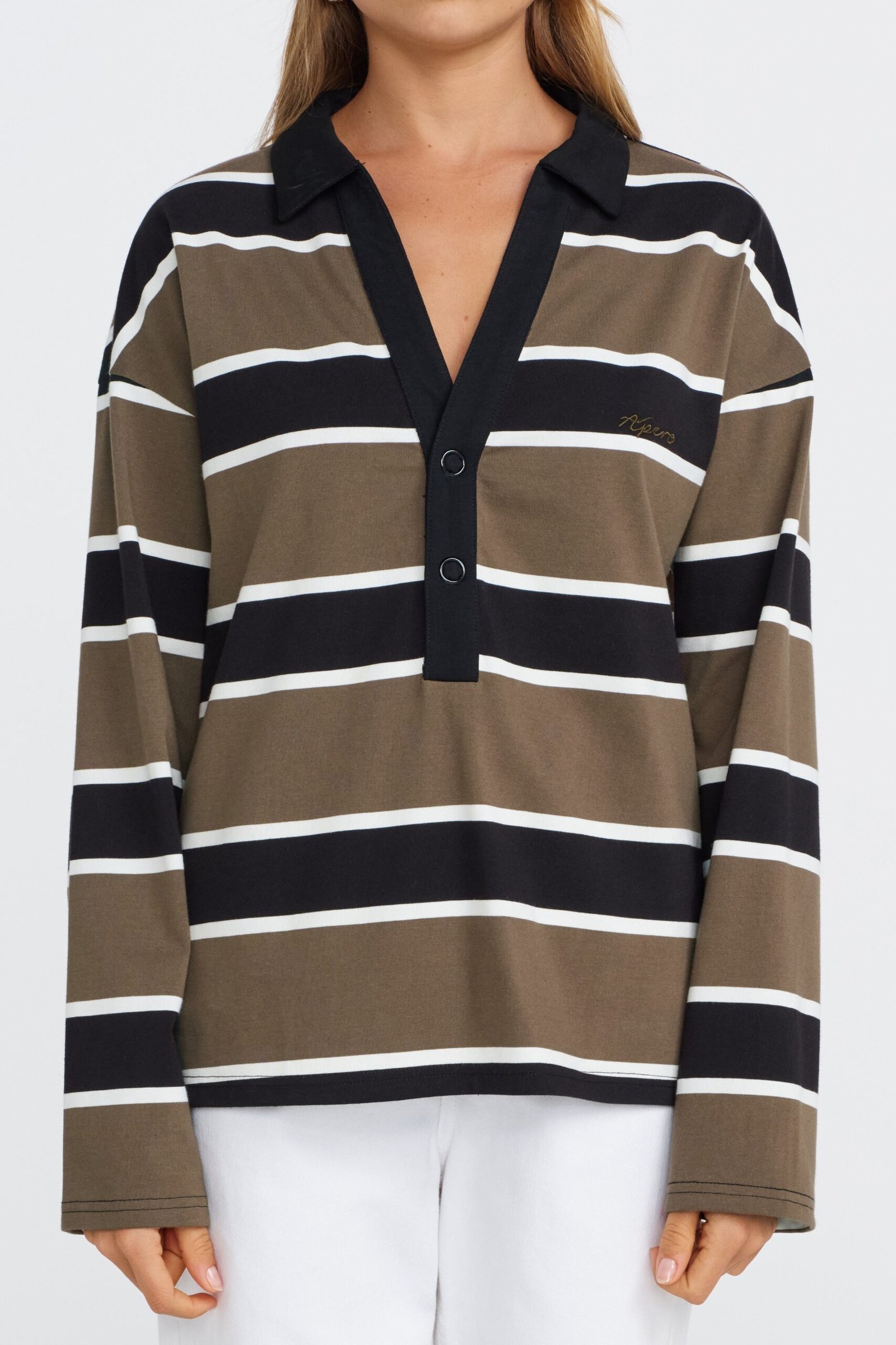 Boston Stripe Jersey Top - Khaki / Black / White - Image 3