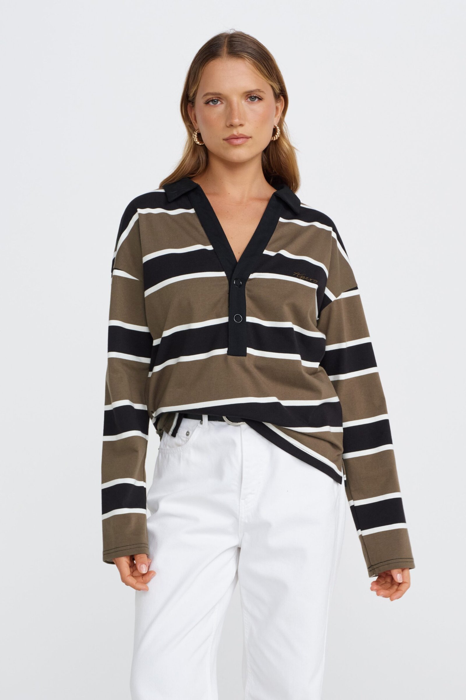 Boston Stripe Jersey Top - Khaki / Black / White - Image 6