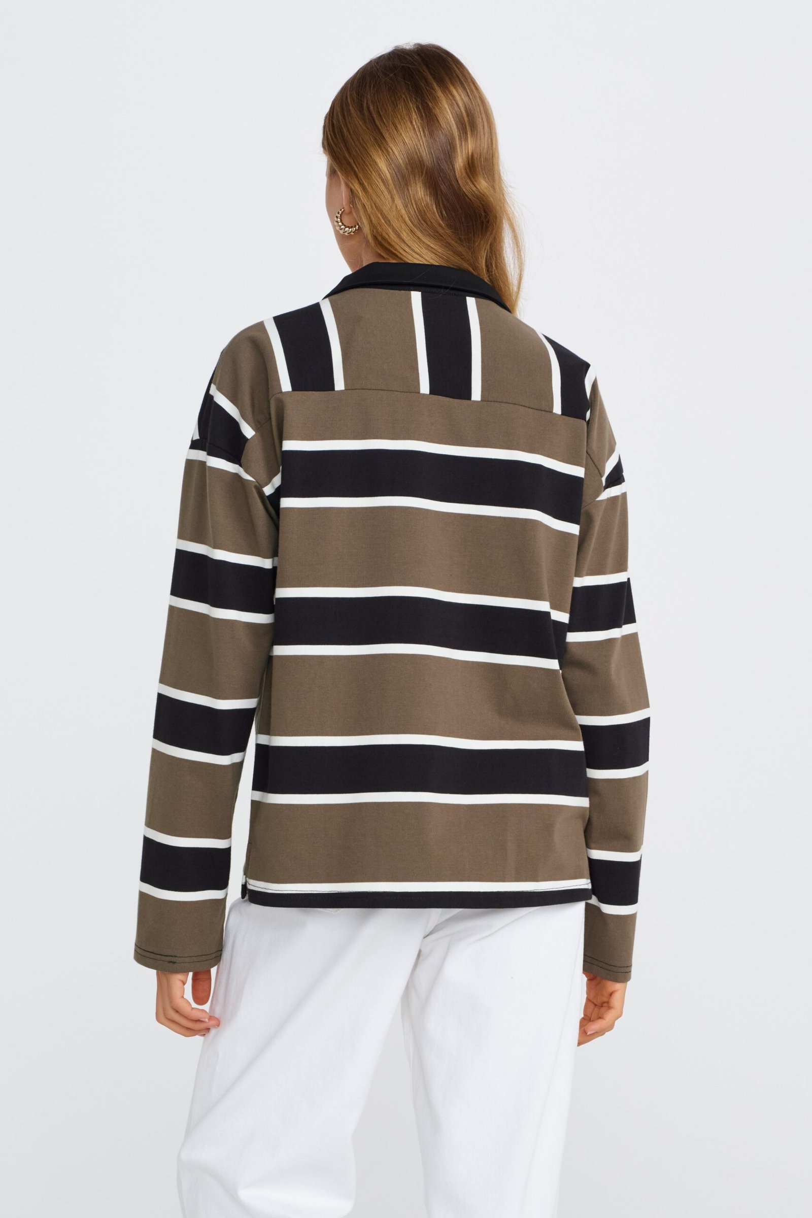 Boston Stripe Jersey Top - Khaki / Black / White - Image 10