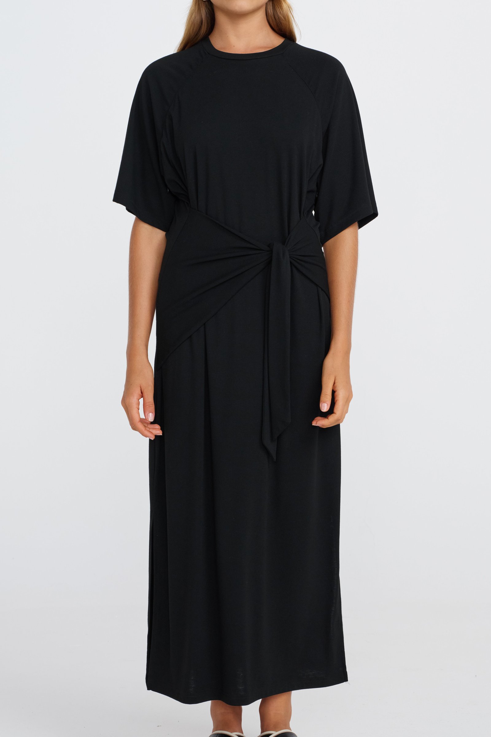 Alia Tie-Detail Box-Cut Tee Dress - Black - Image 3
