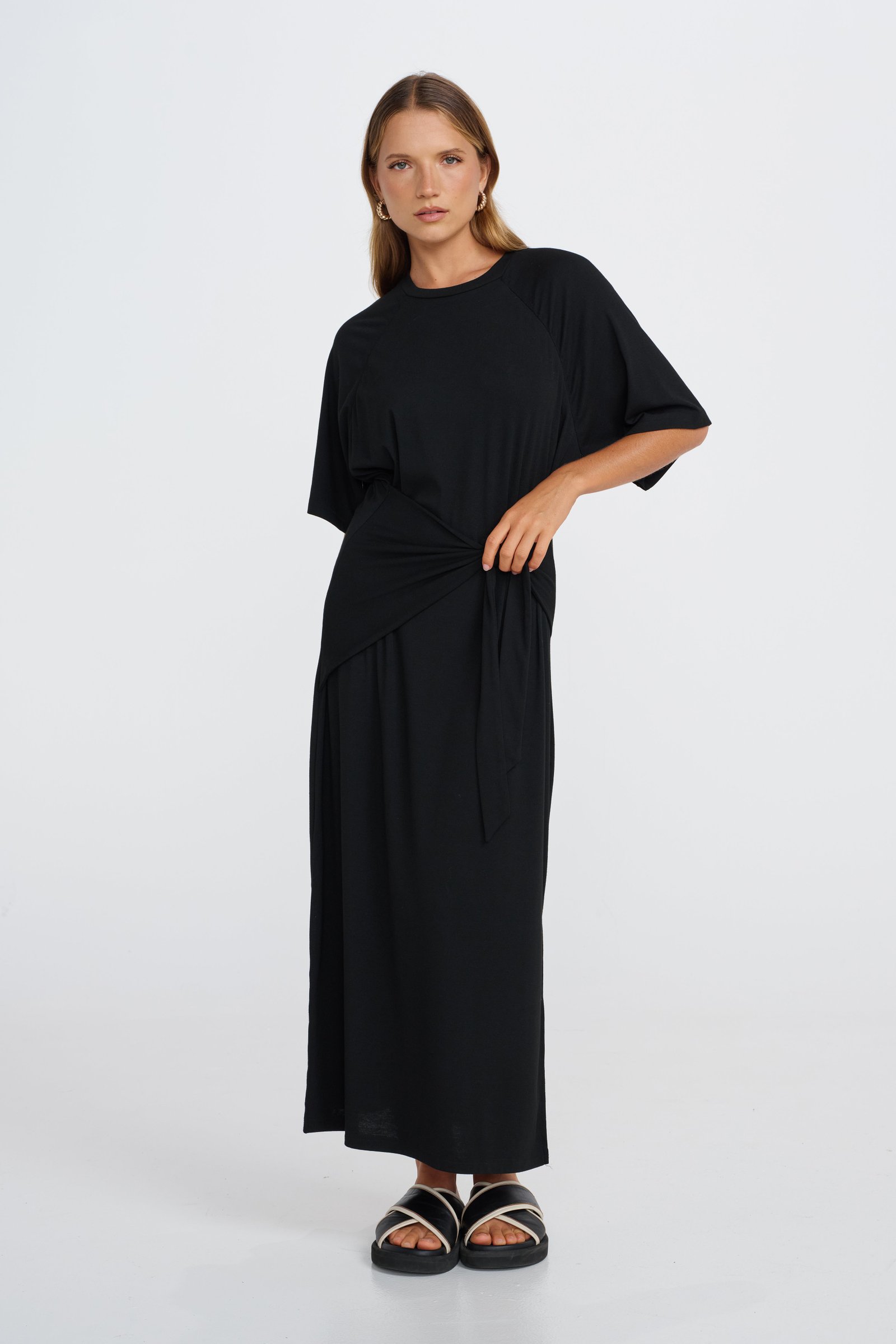Alia Tie-Detail Box-Cut Tee Dress - Black - Image 6
