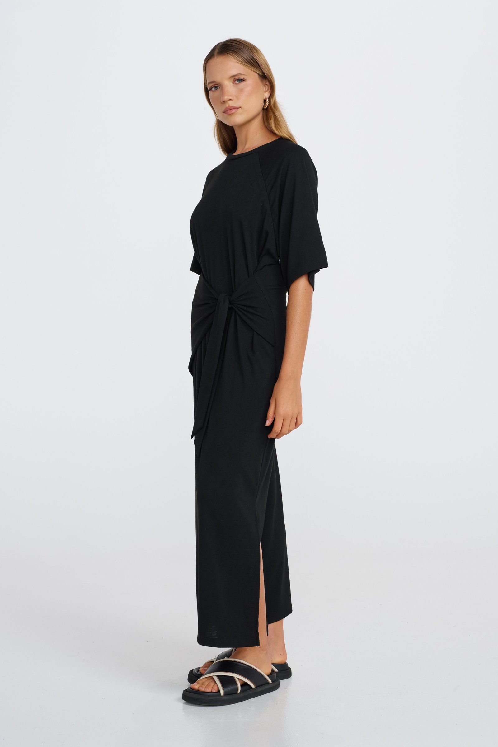 Alia Tie-Detail Box-Cut Tee Dress - Black - Image 7