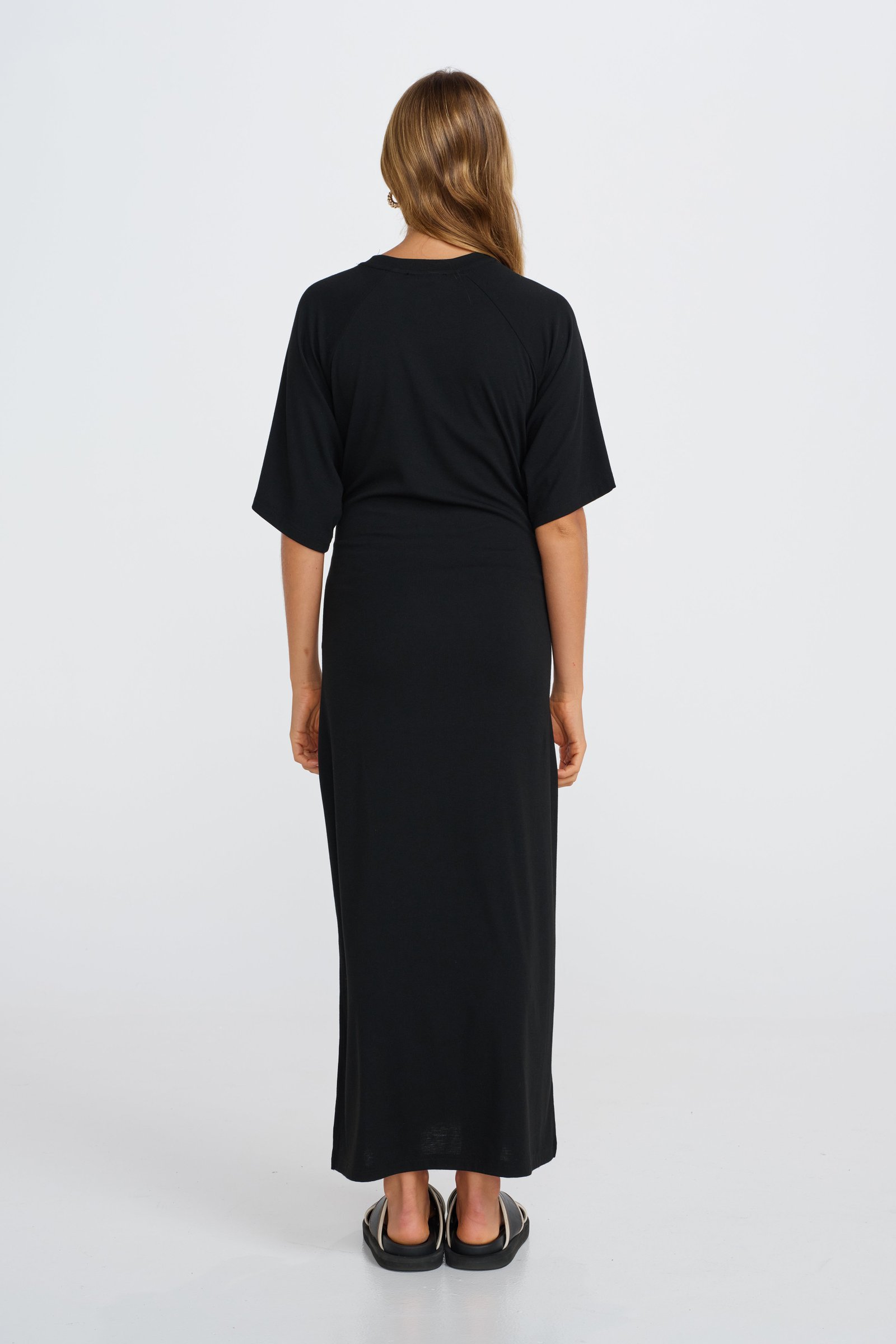 Alia Tie-Detail Box-Cut Tee Dress - Black - Image 9