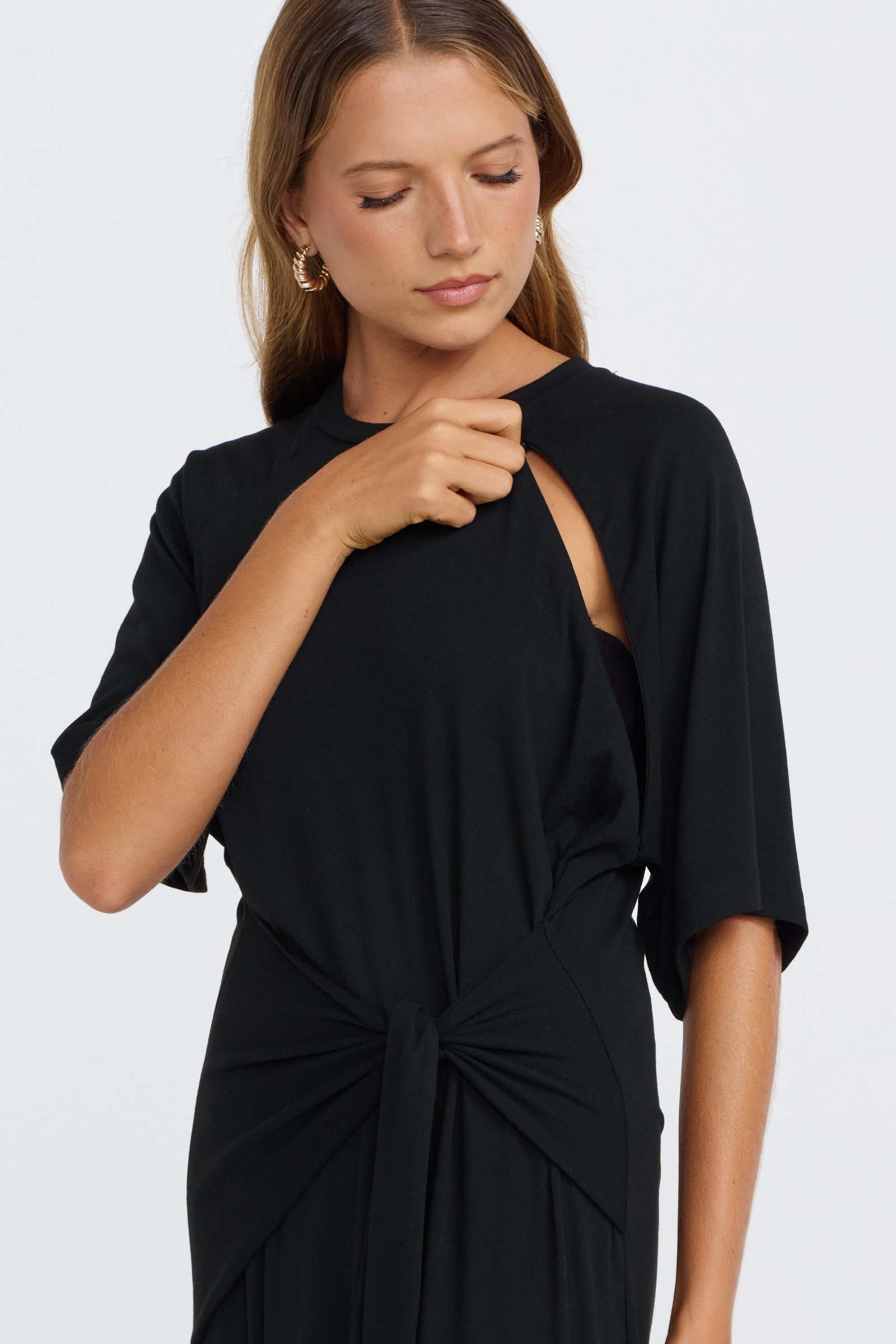 Alia Tie-Detail Box-Cut Tee Dress - Black - Image 2