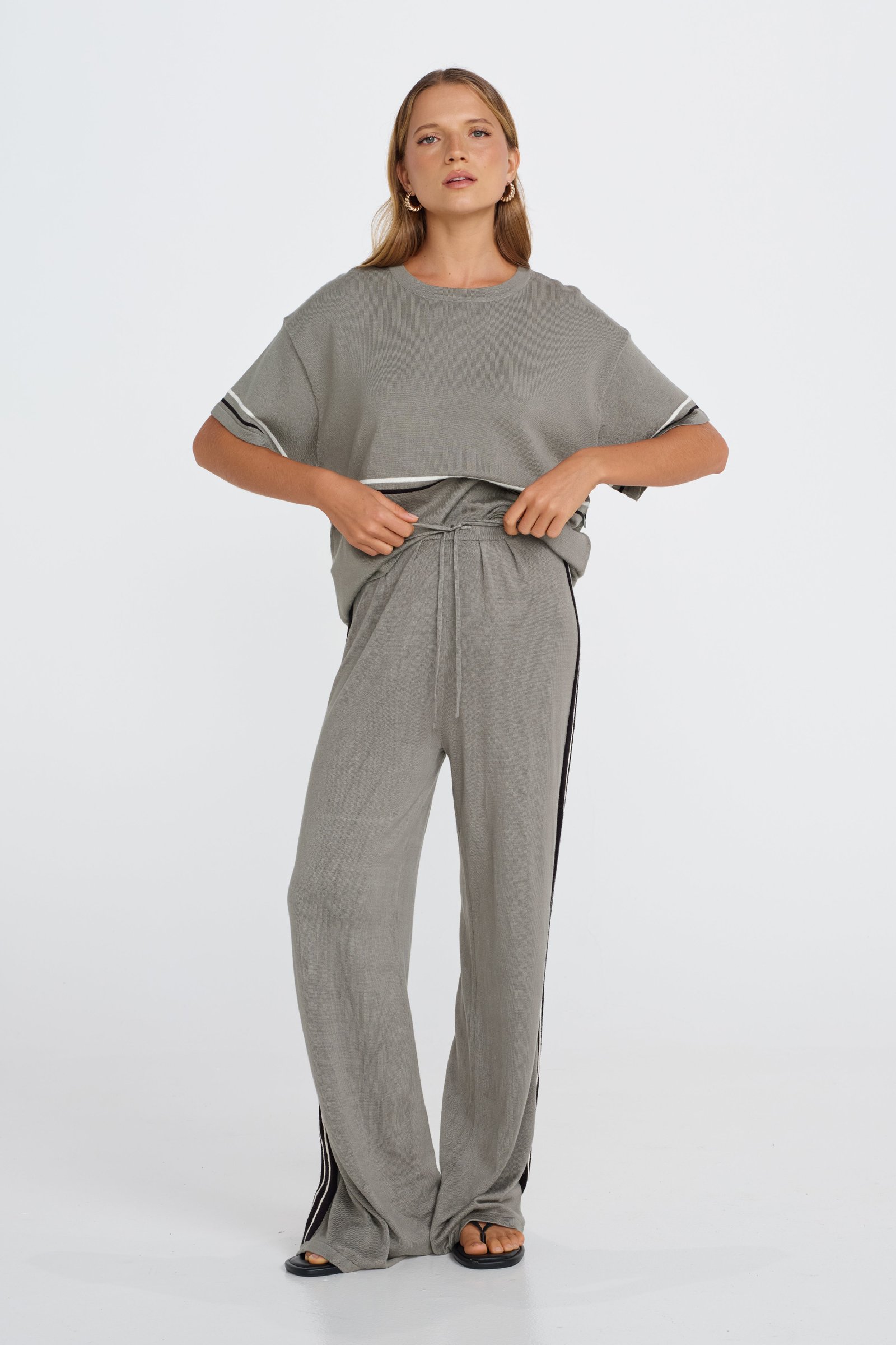 Axel Knit Wide Leg Pants - Khaki - Image 4
