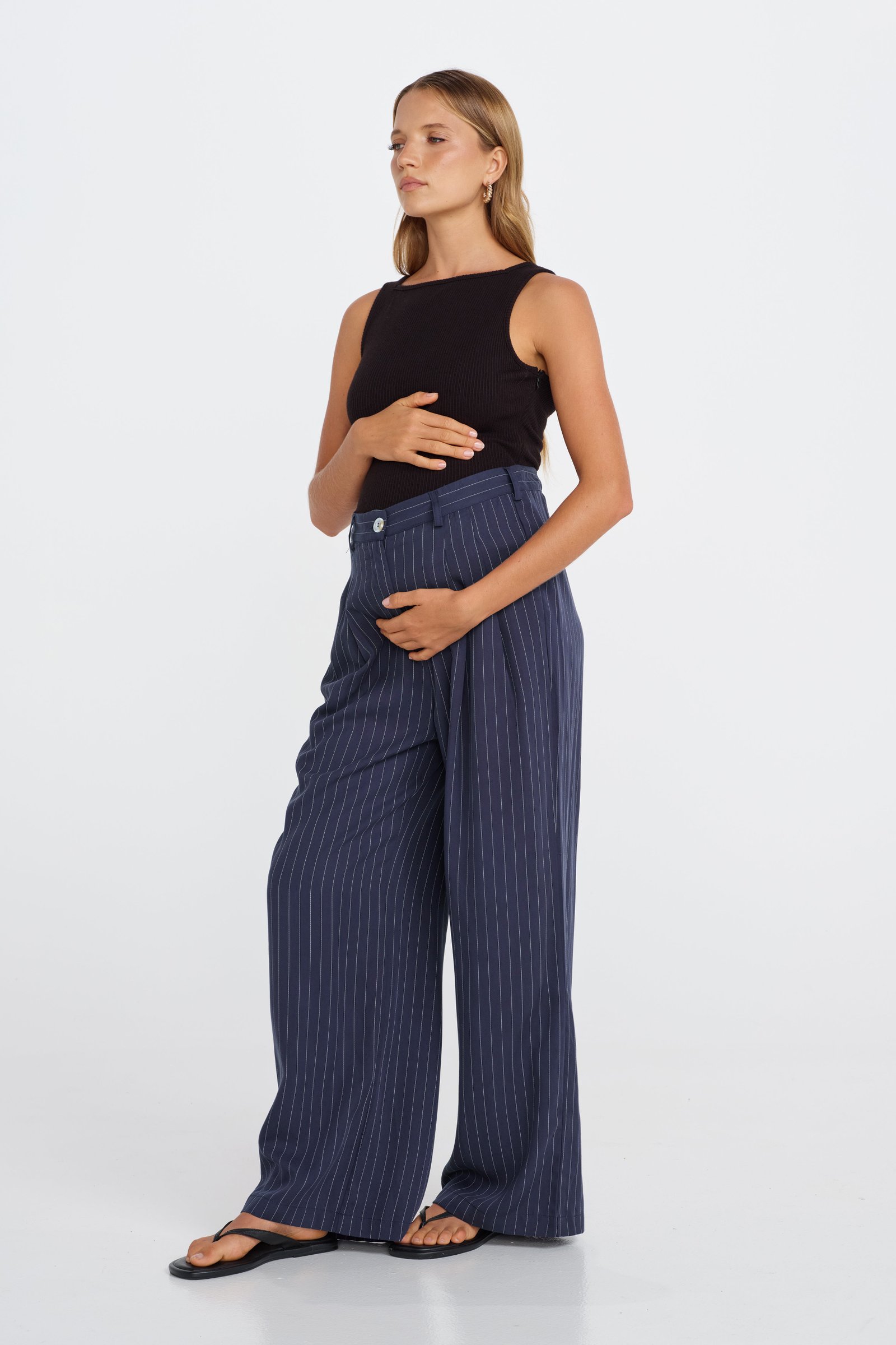Bambi Pinstripe Adjustable Wide Leg Pant - Navy / White - Image 5