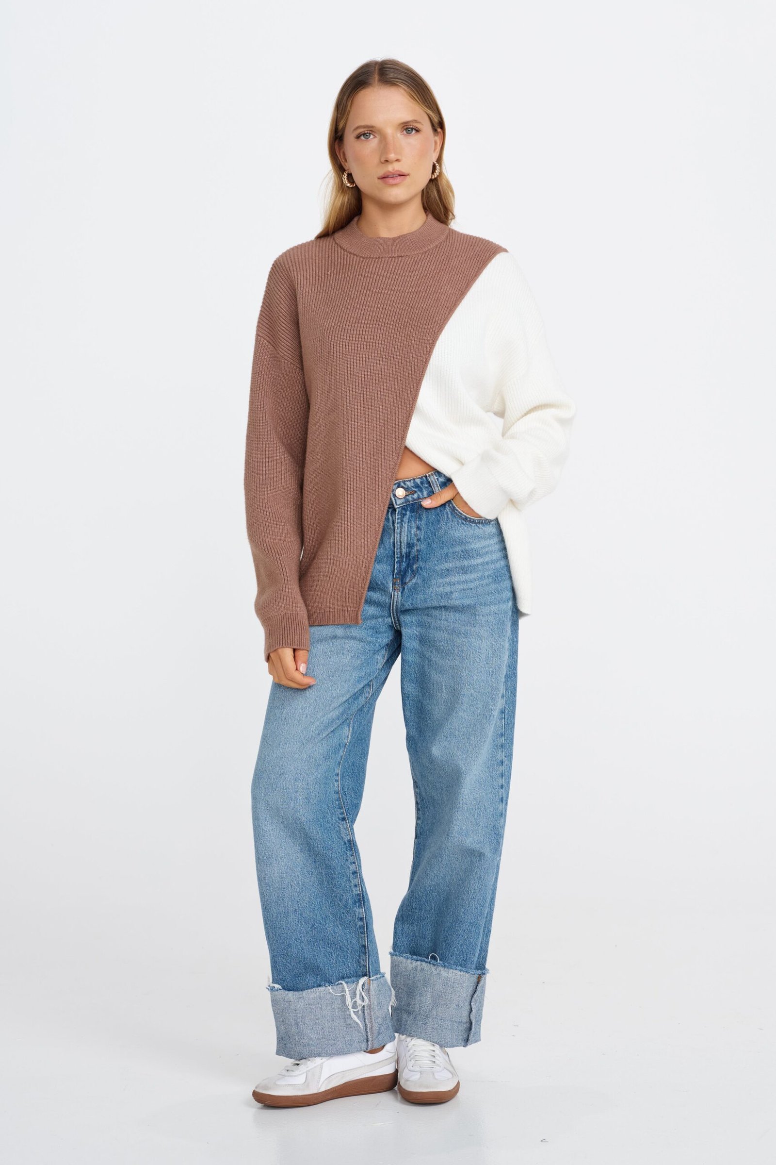 Gia Wrap Knit Jumper - Mocha / Off-White