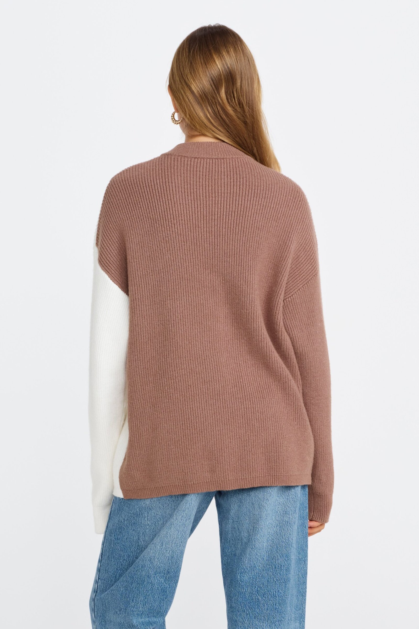 Gia Wrap Knit Jumper - Mocha / Off-White - Image 9