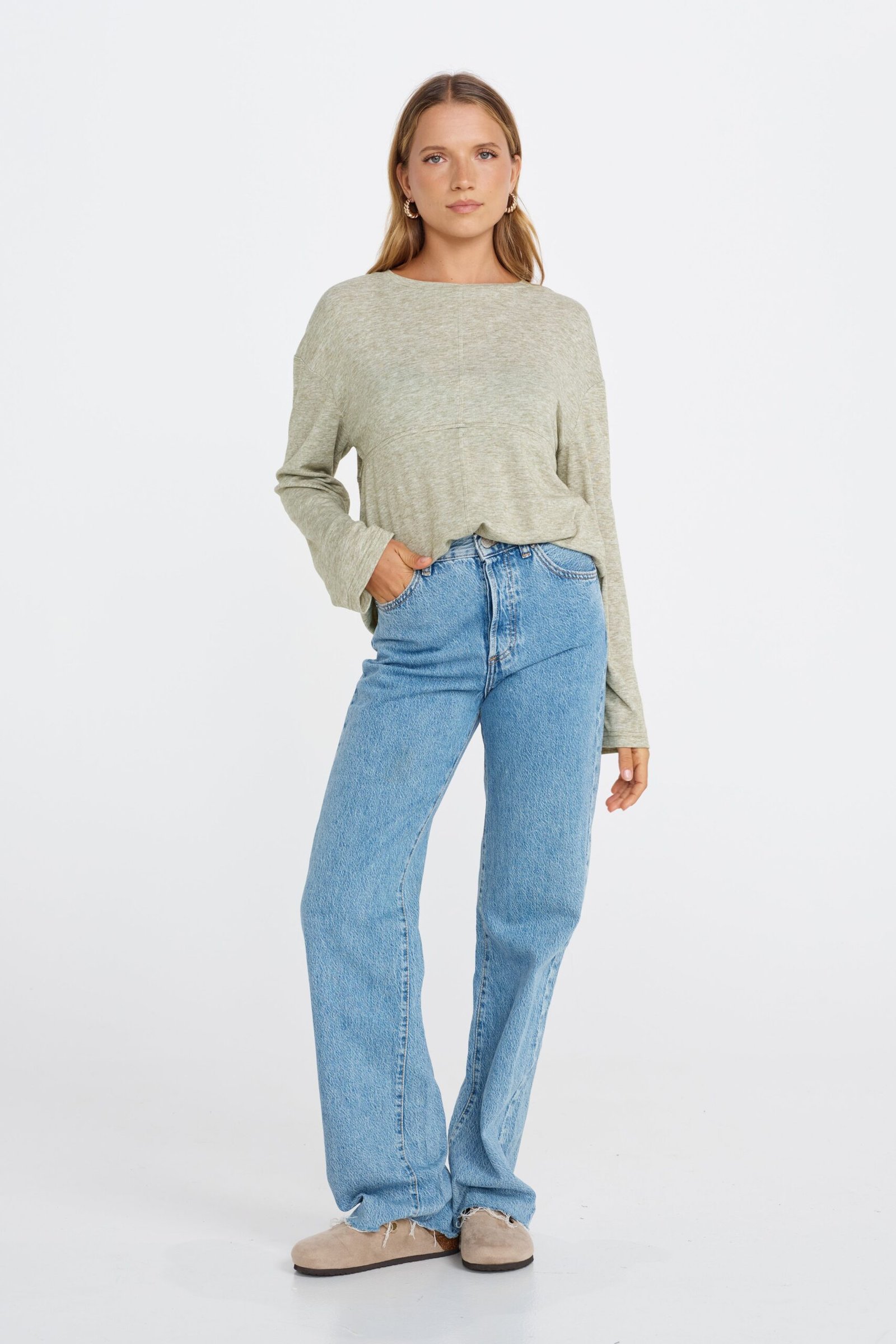 Estelle Long Sleeve Panel Top - Pistachio