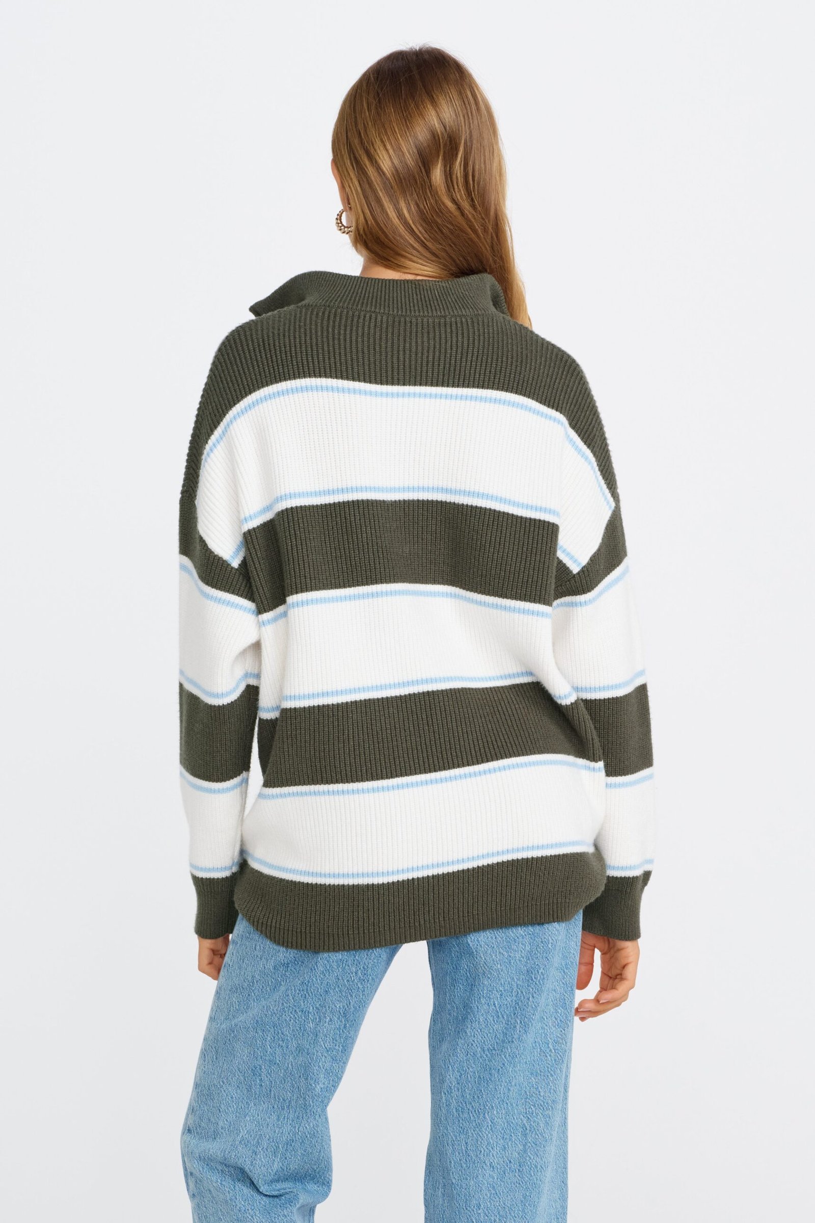 Beatrix Zip Knit Jumper - Green / White / Blue - Image 9