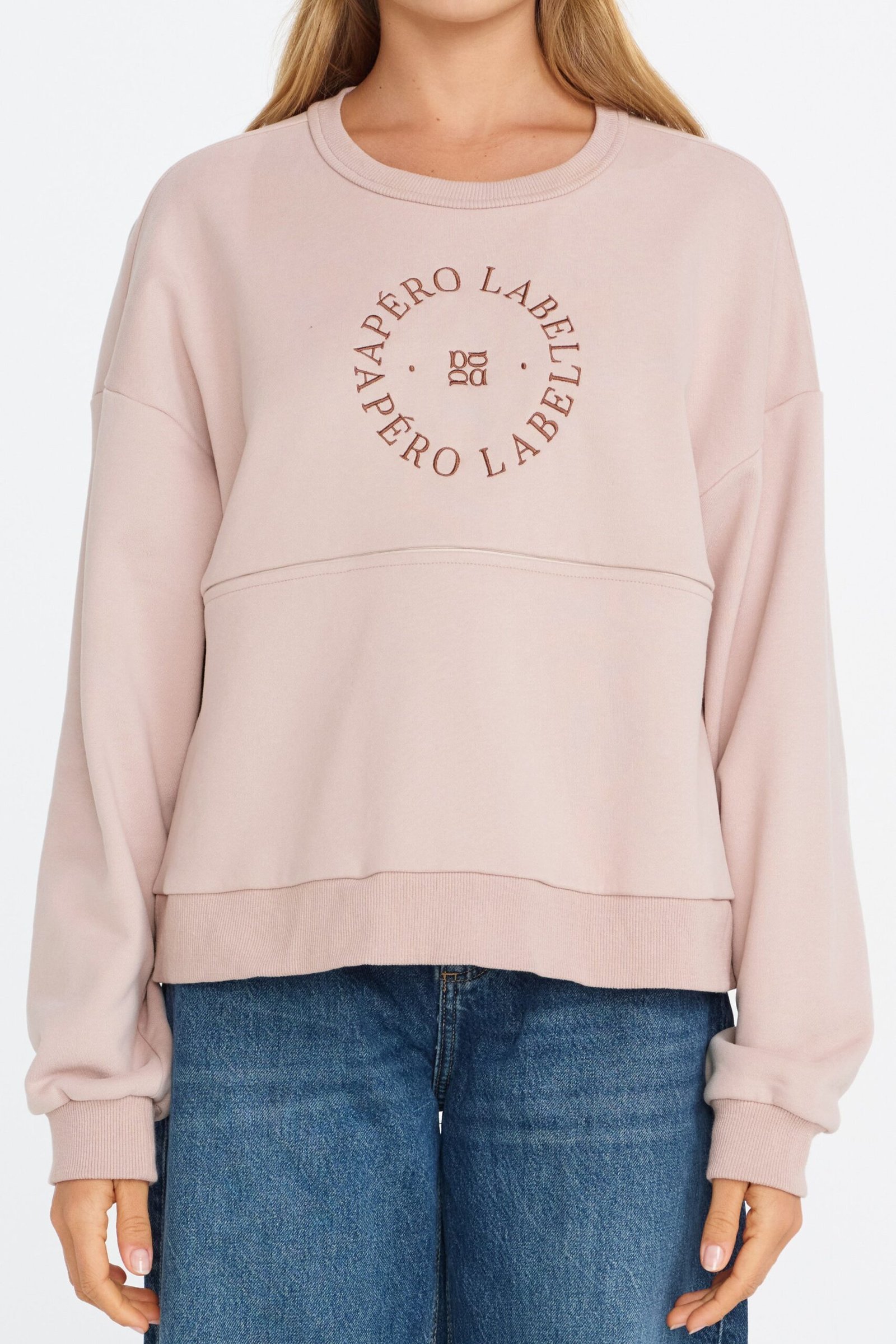 Amalie Oversized Cropped Panel Jumper - Dusk Pink - Image 3