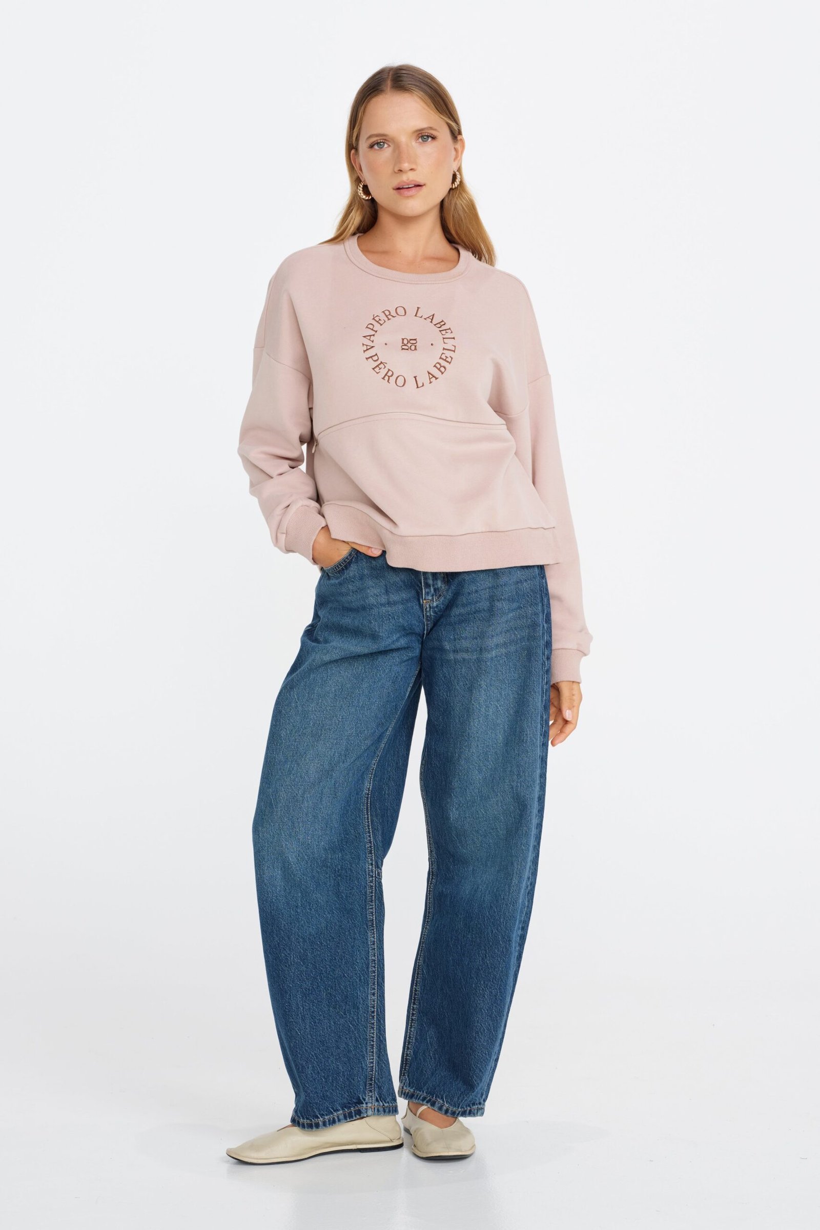 Amalie Oversized Cropped Panel Jumper - Dusk Pink