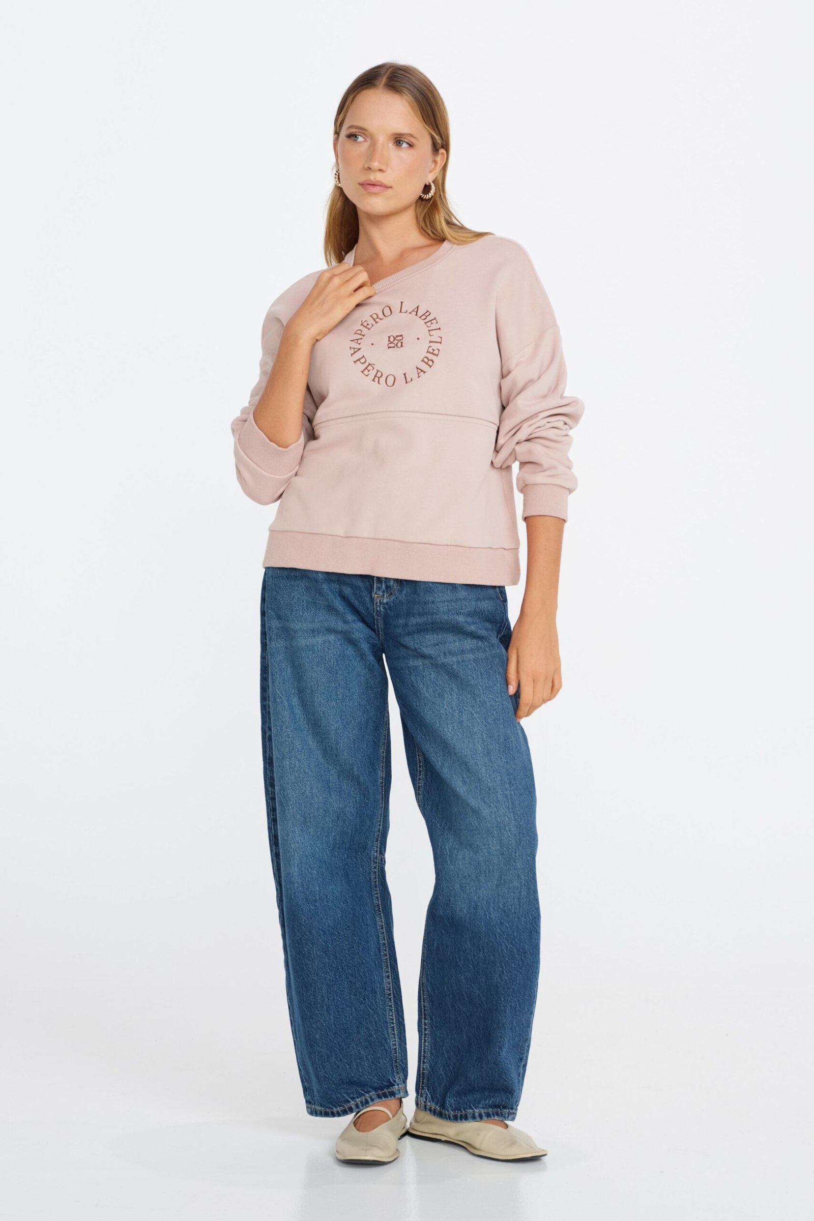 Amalie Oversized Cropped Panel Jumper - Dusk Pink - Image 6