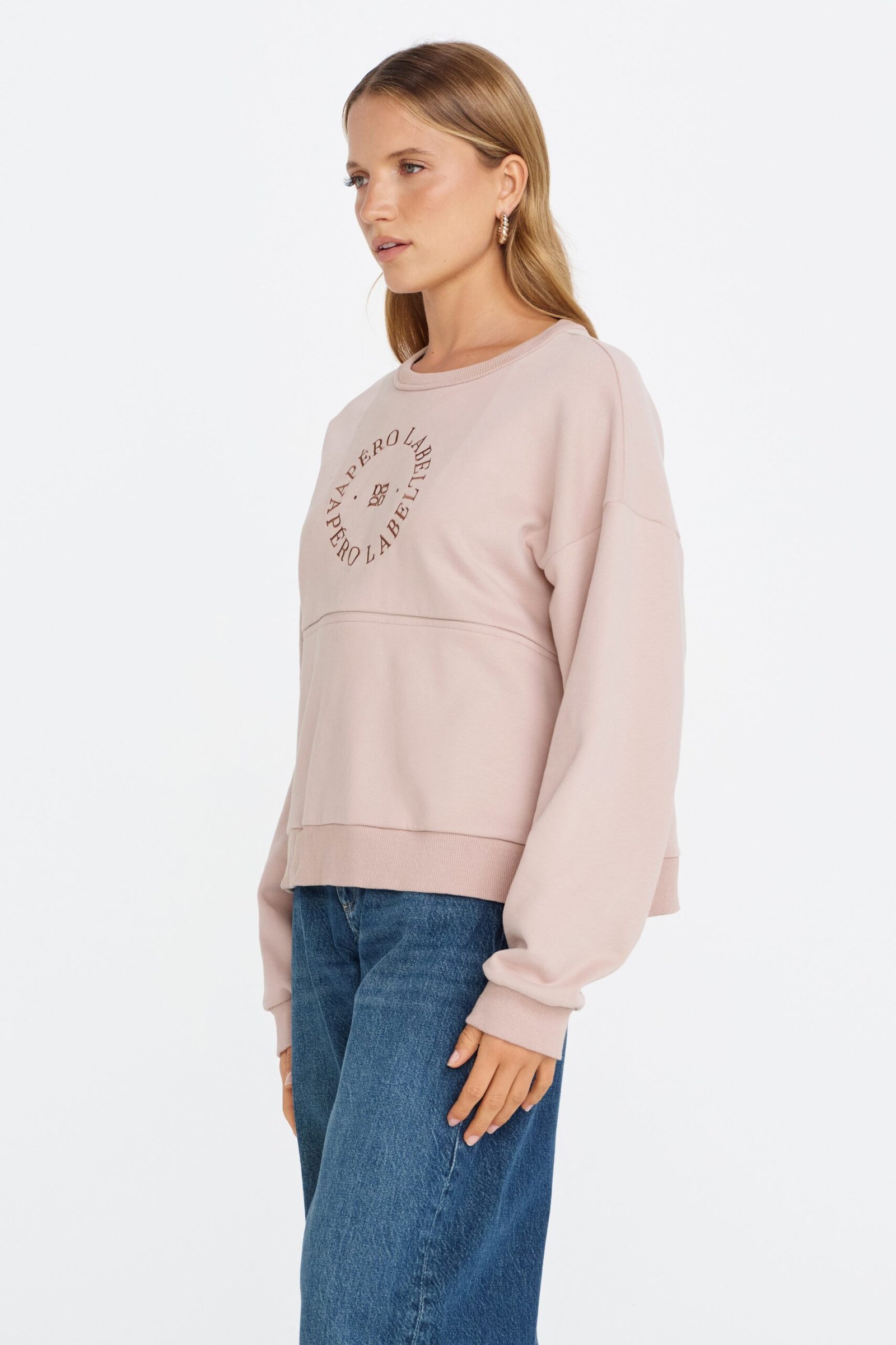Amalie Oversized Cropped Panel Jumper - Dusk Pink - Image 4