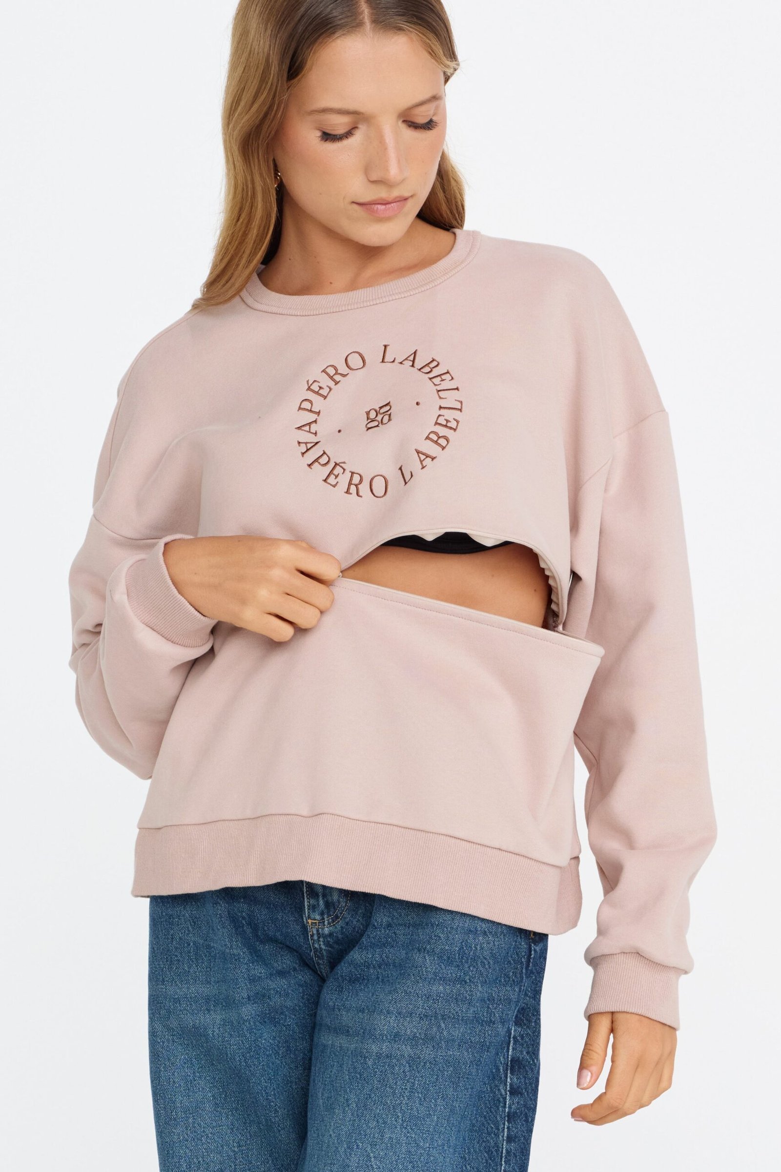 Amalie Oversized Cropped Panel Jumper - Dusk Pink - Image 2