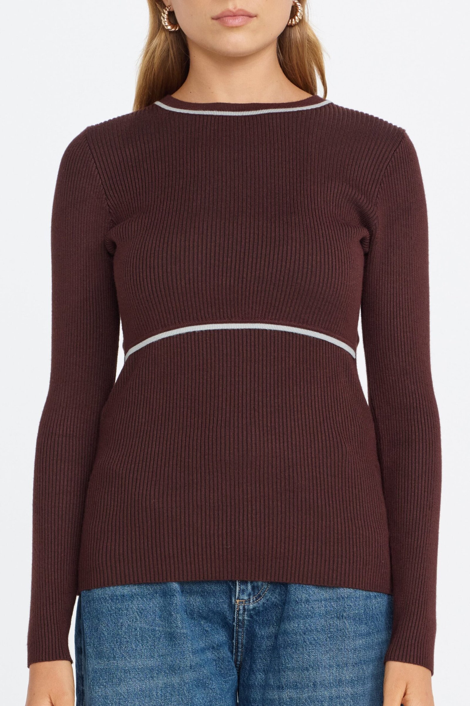 Rowe 2.0 Long Sleeve Knit Top - Chocolate / Mint - Image 3