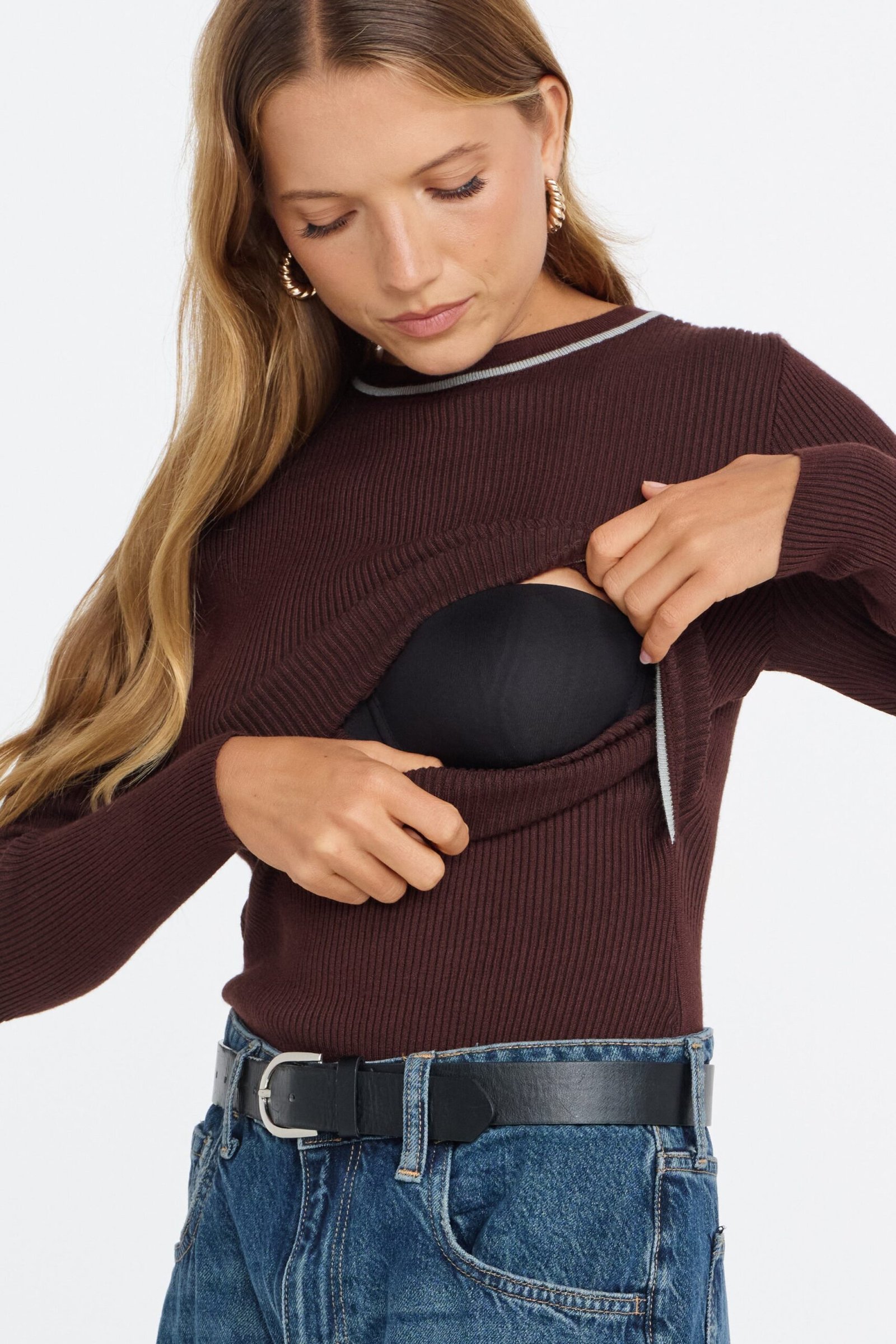 Rowe 2.0 Long Sleeve Knit Top - Chocolate / Mint - Image 2