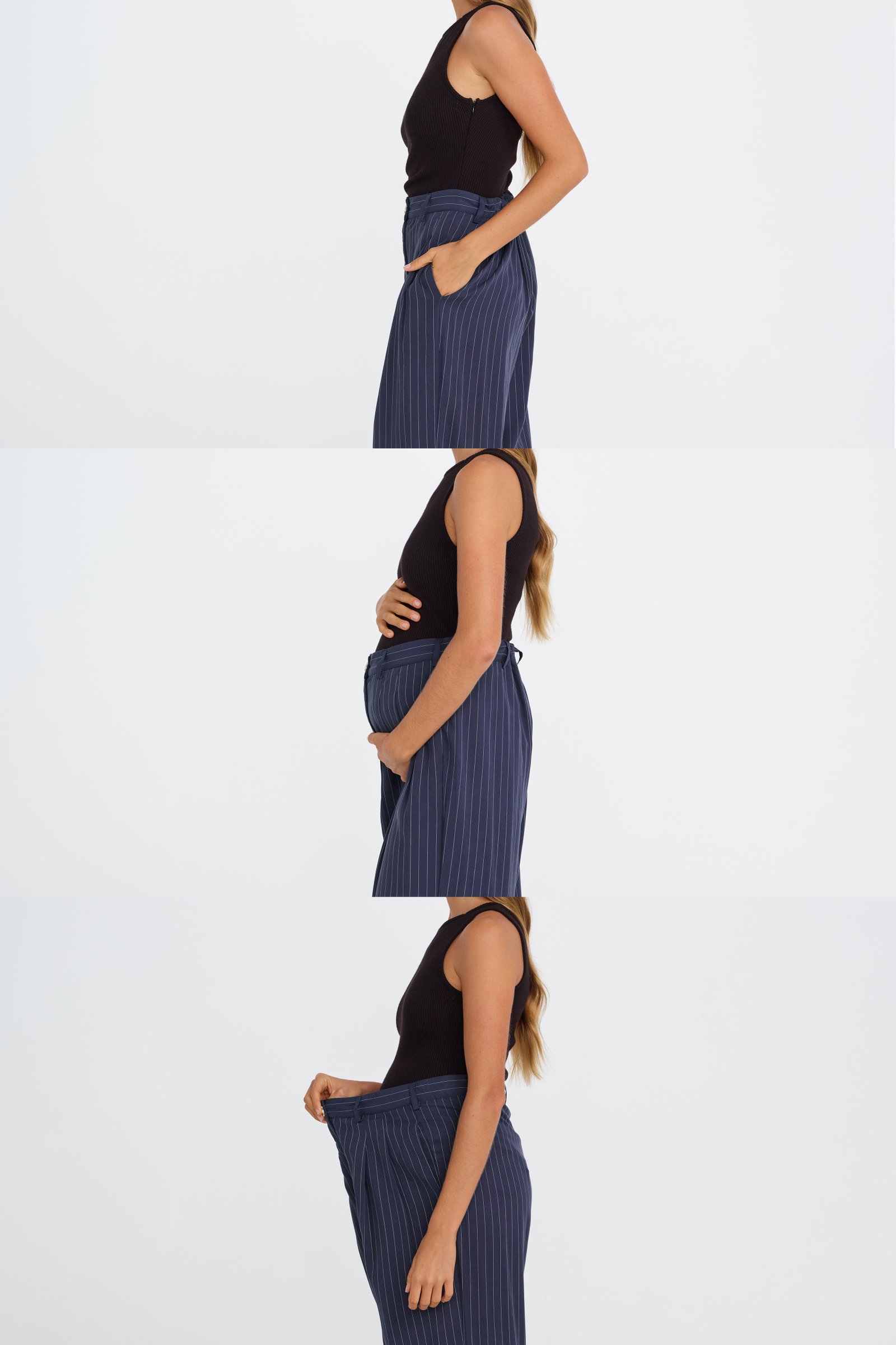 Bambi Pinstripe Adjustable Wide Leg Pant - Navy / White - Image 2